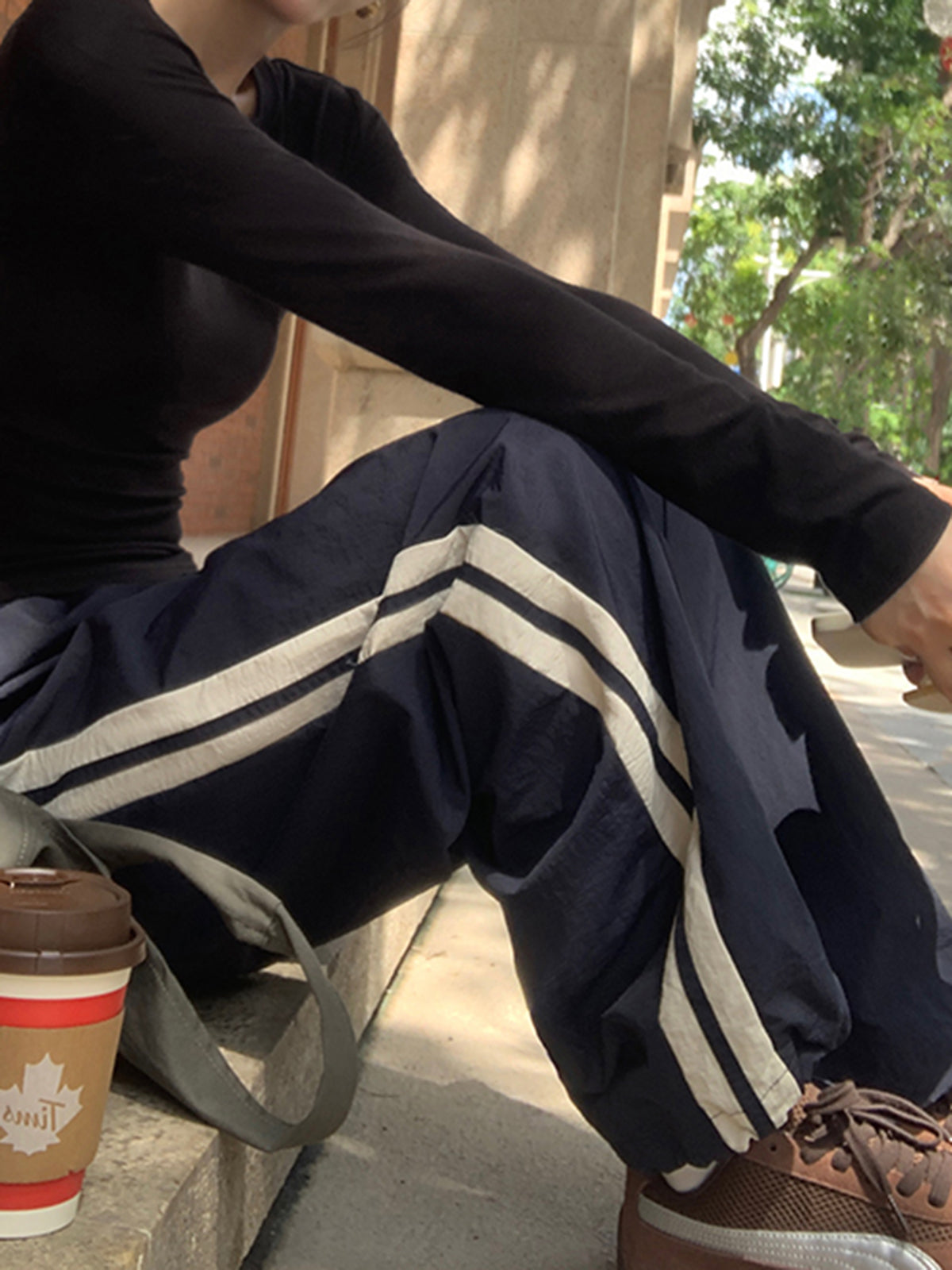 Contrast Side Trim Drawstring Pants-Mesadic