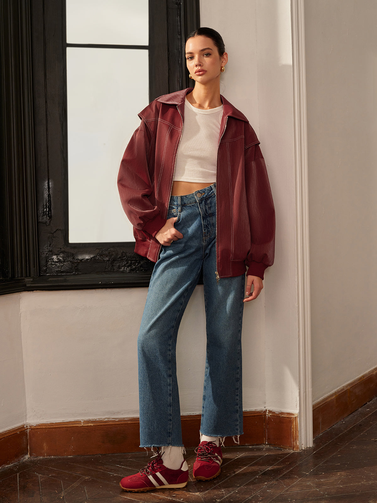 Lapel Faux Leather Biker Jacket-CALLISTARI