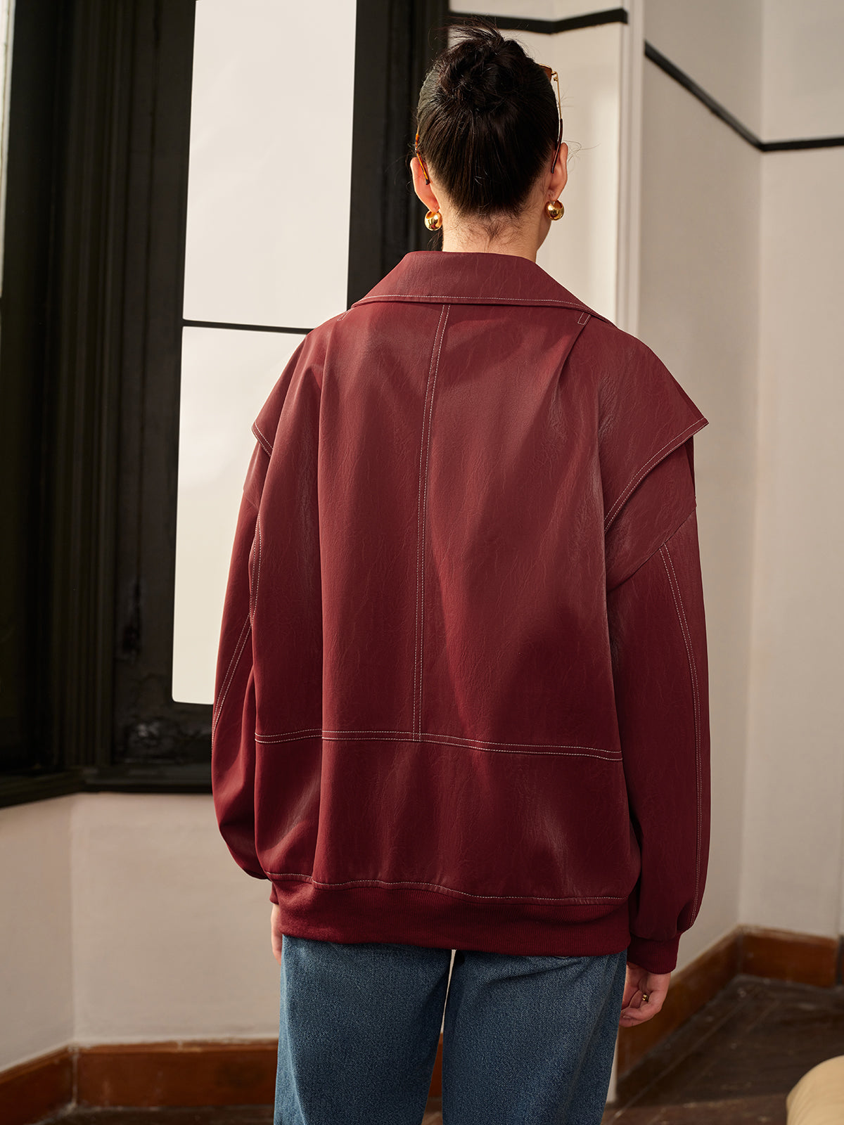 Lapel Faux Leather Biker Jacket-CALLISTARI