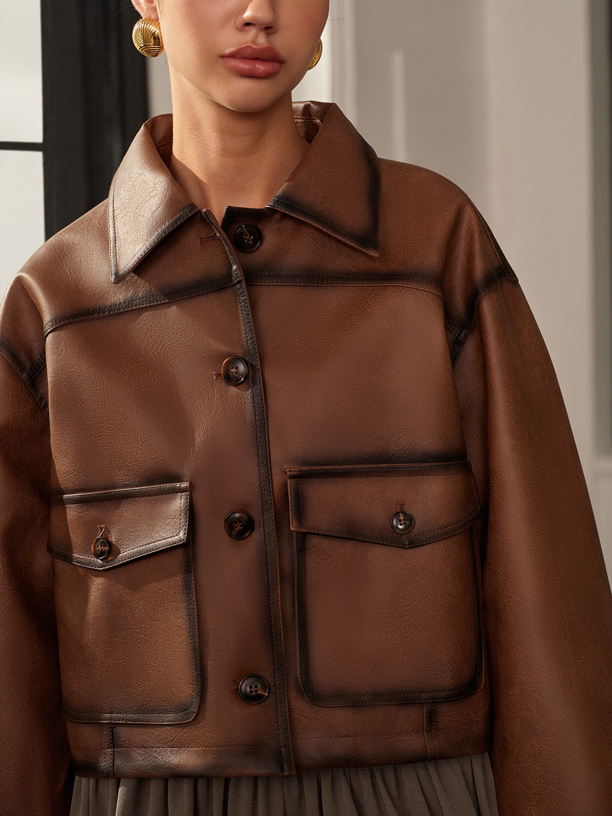 Retro Piping PU Leather Jacket-CALLISTARI