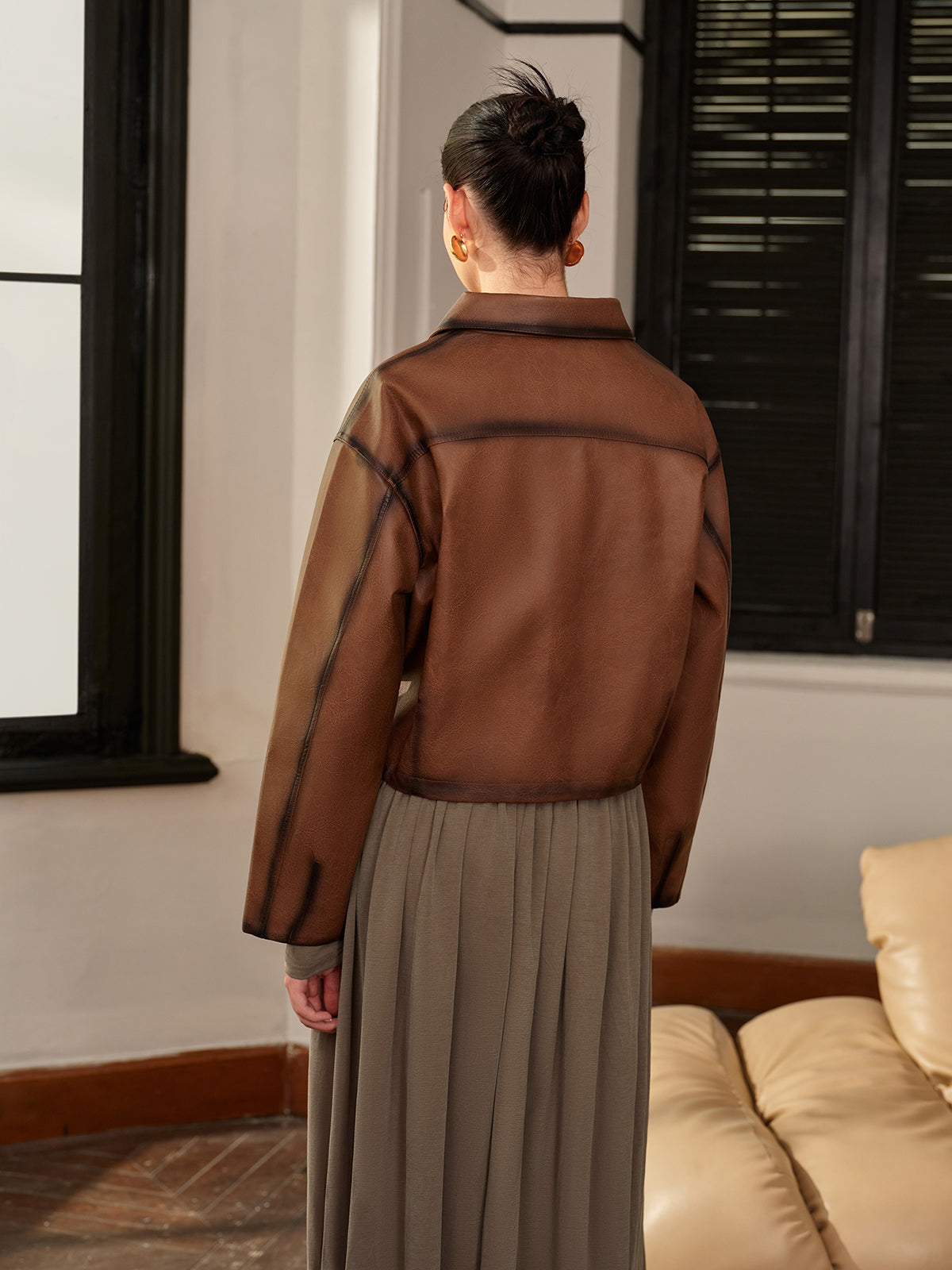 Retro Piping PU Leather Jacket-CALLISTARI