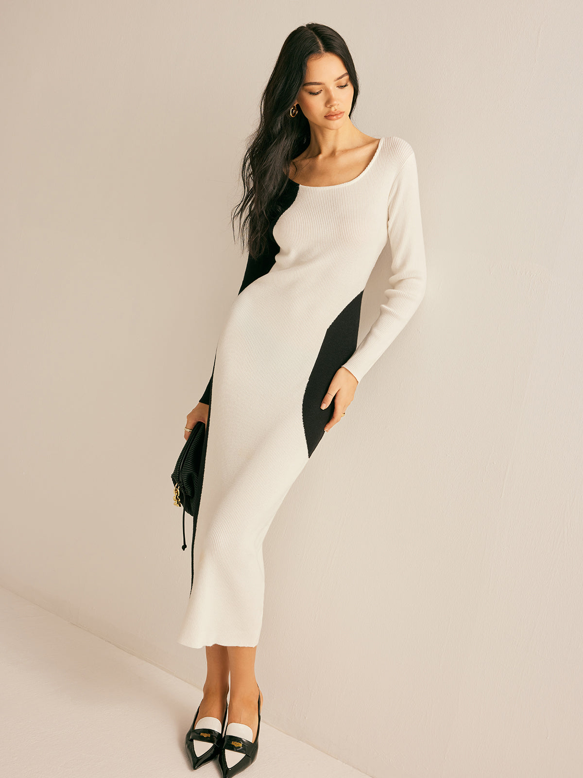Square Neck Color Block Sweater Dress-Mesadic