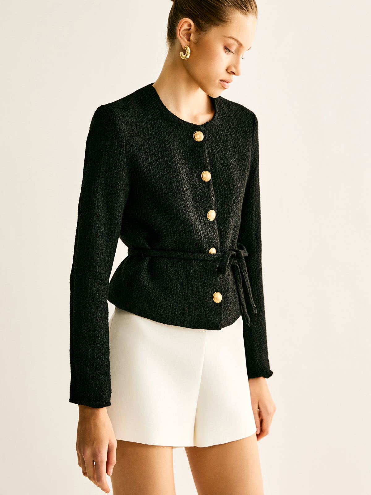 Rope-Belted Button Jacket-Mesadic