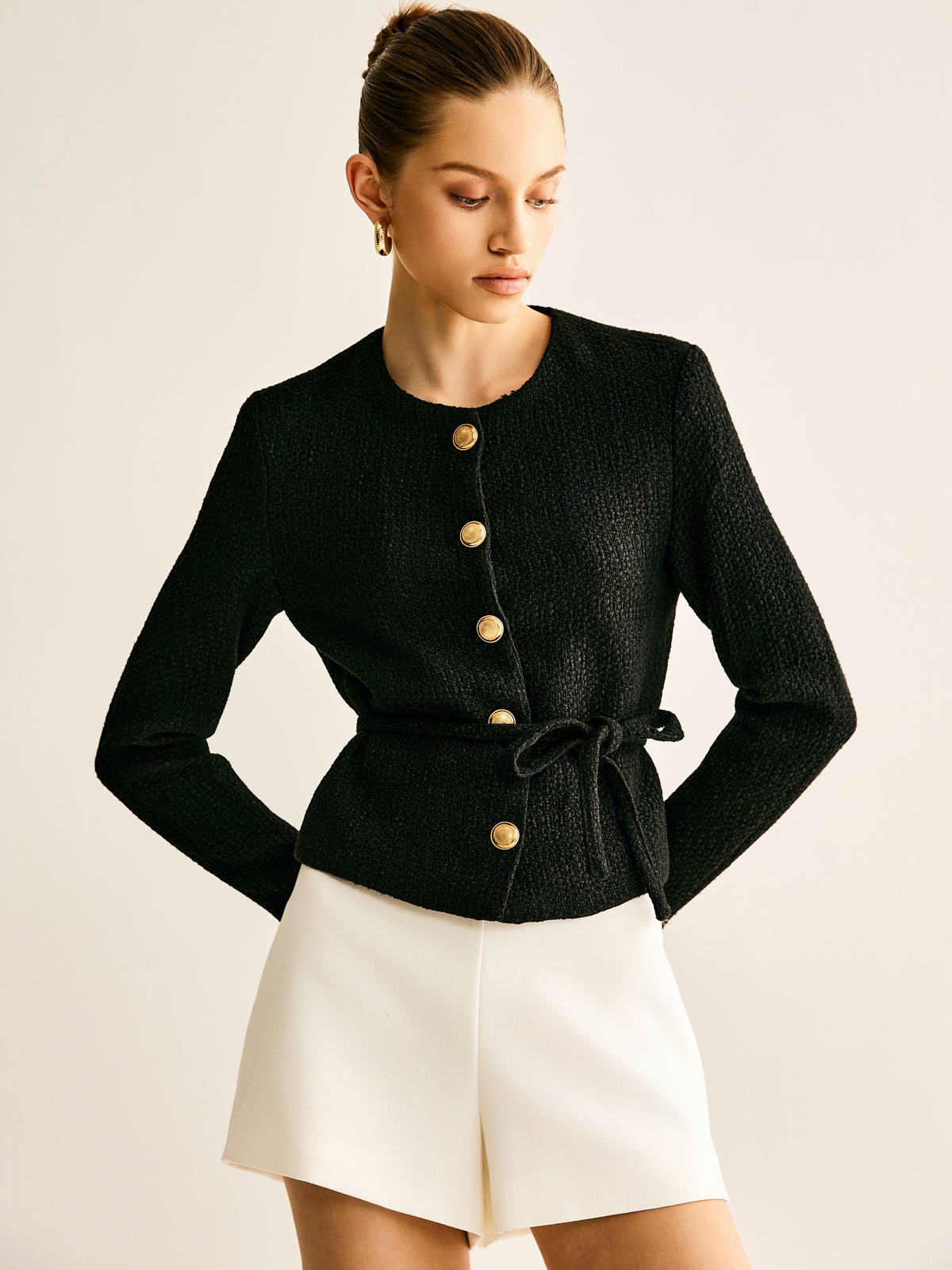 Rope-Belted Button Jacket-Mesadic