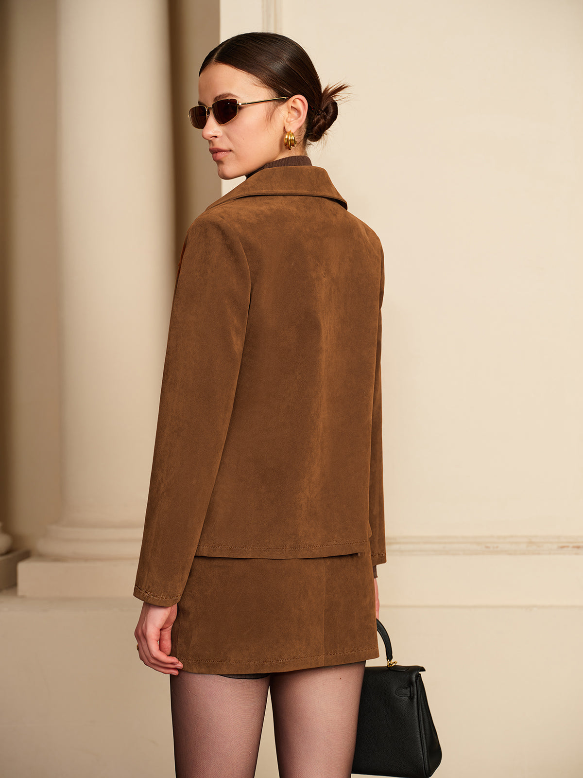 Suede Zipper Jacket With Shoulder Pads-CALLISTARI