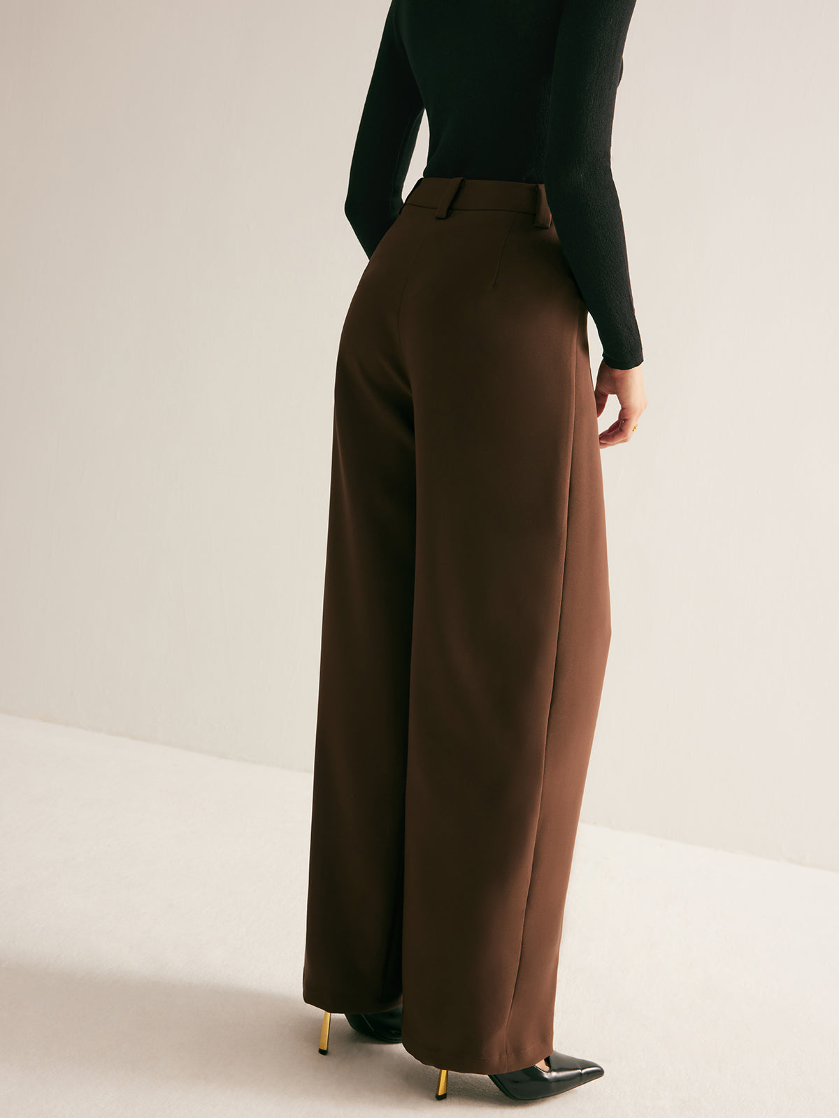 Casual Pleated Mid Waist Pants-Mesadic