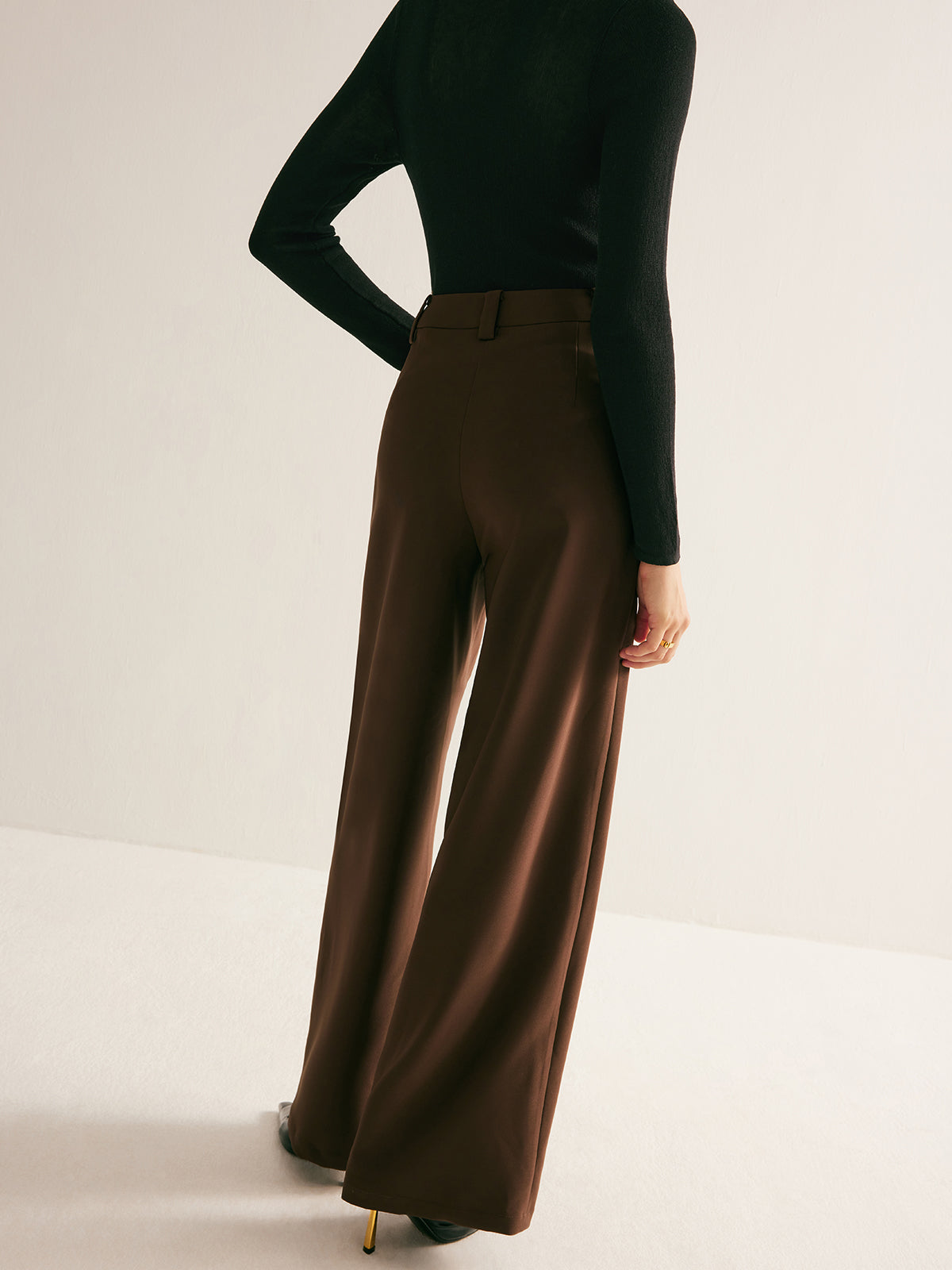 Casual Pleated Mid Waist Pants-Mesadic