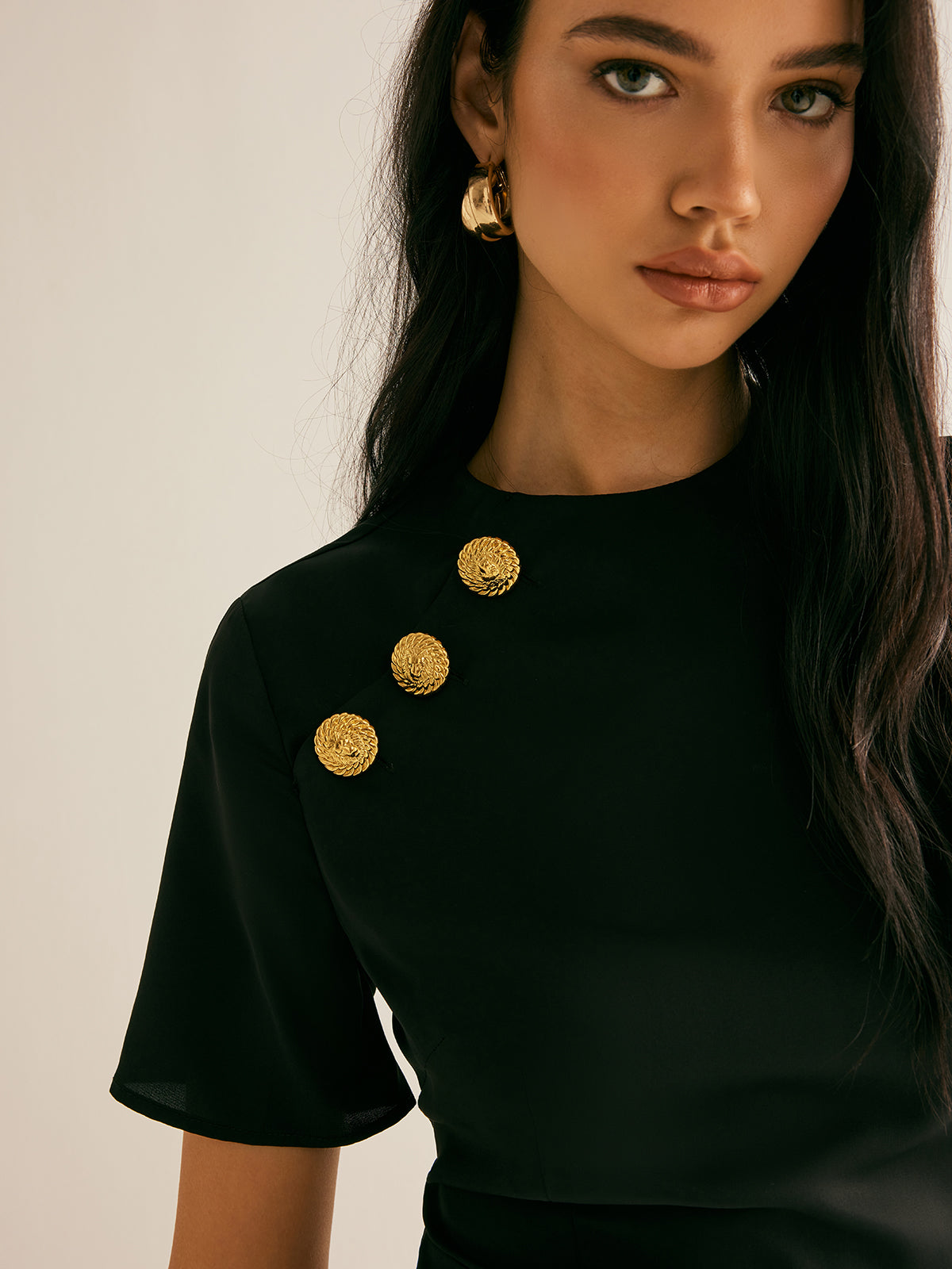 Metal-Decor Side-Split Dress-Mesadic