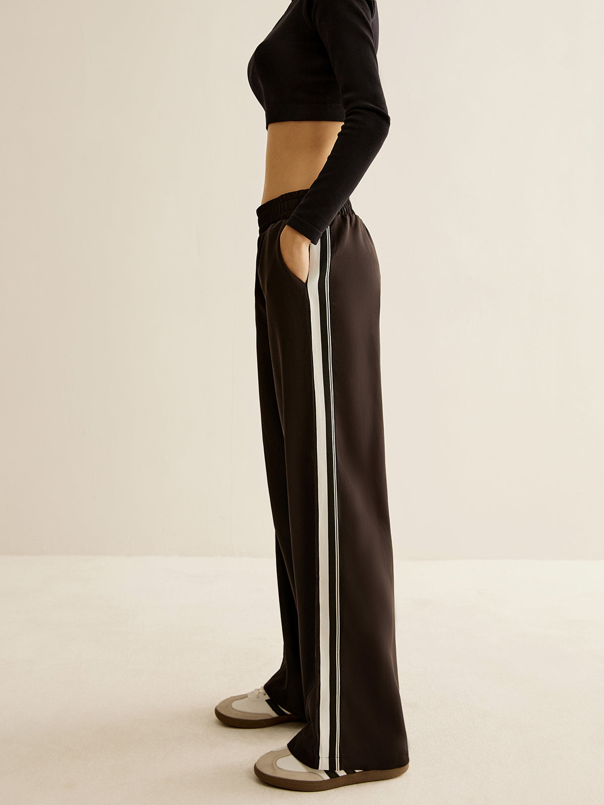 Contrast Striped Elastic Waist Pants-Mesadic