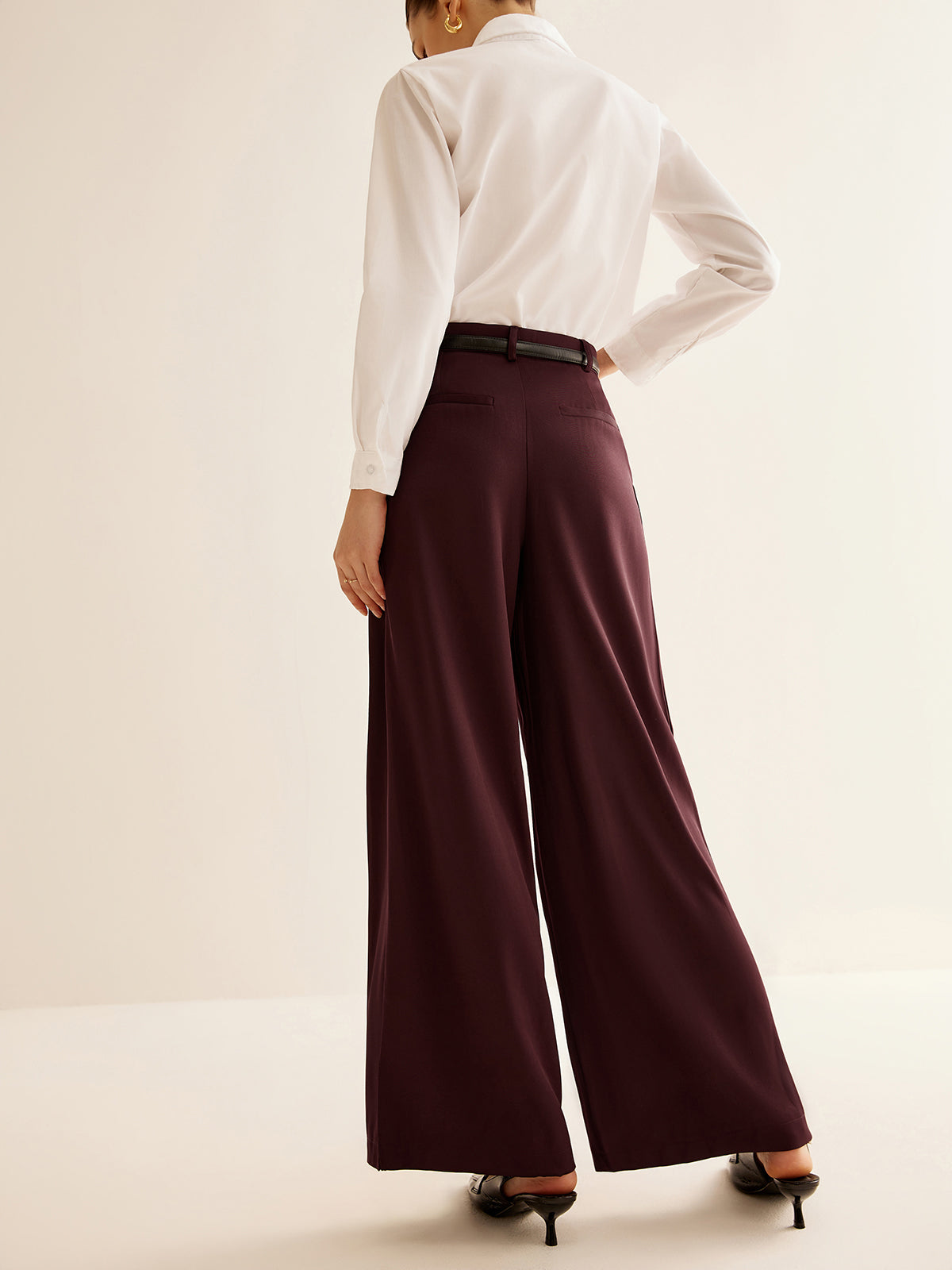 Pleated Wide Leg Pants Without Belt-Mesadic