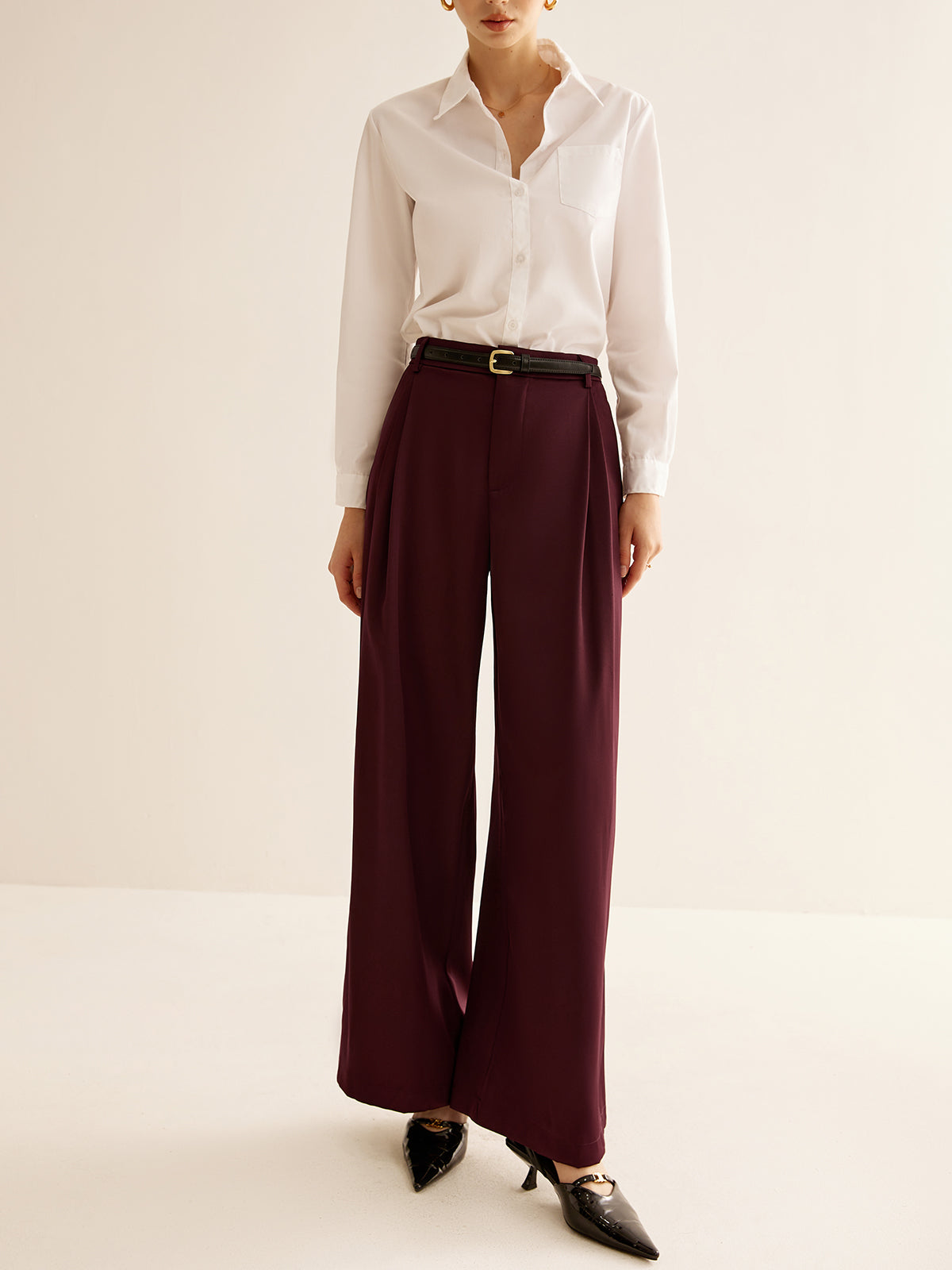 Pleated Wide Leg Pants Without Belt-Mesadic