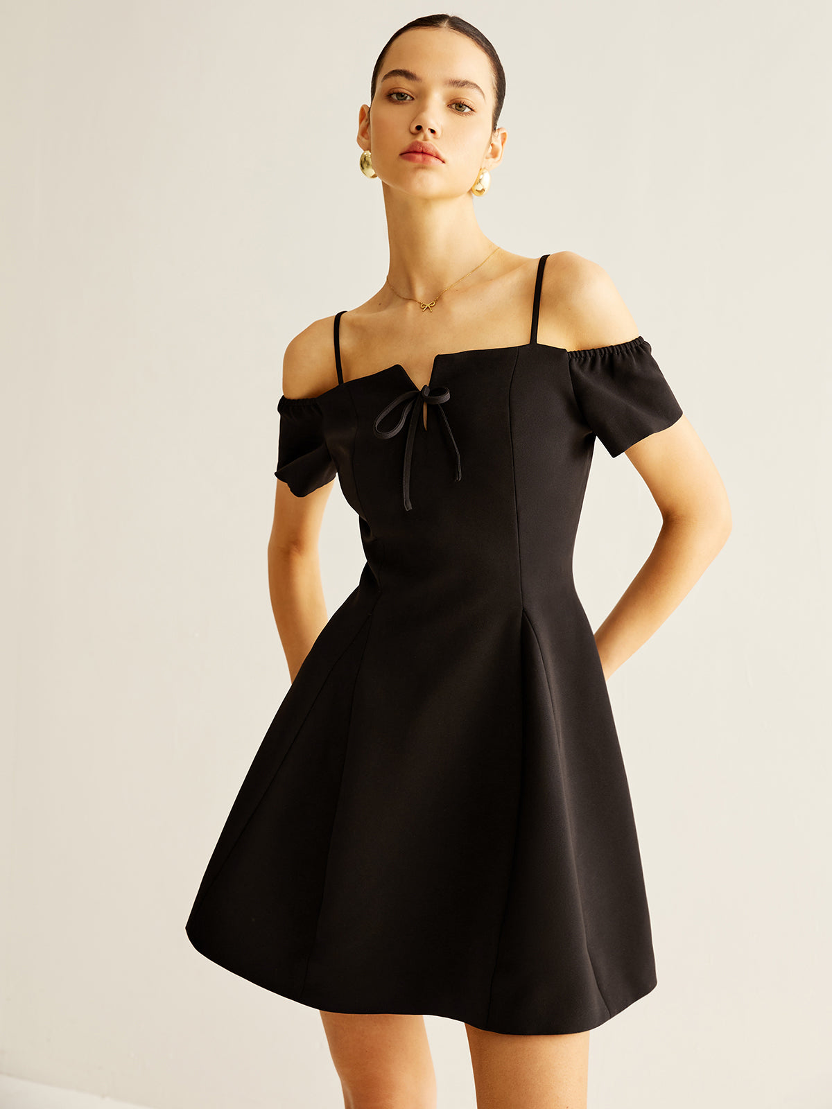 Spaghetti Strap Bow Zipper Dress-Mesadic