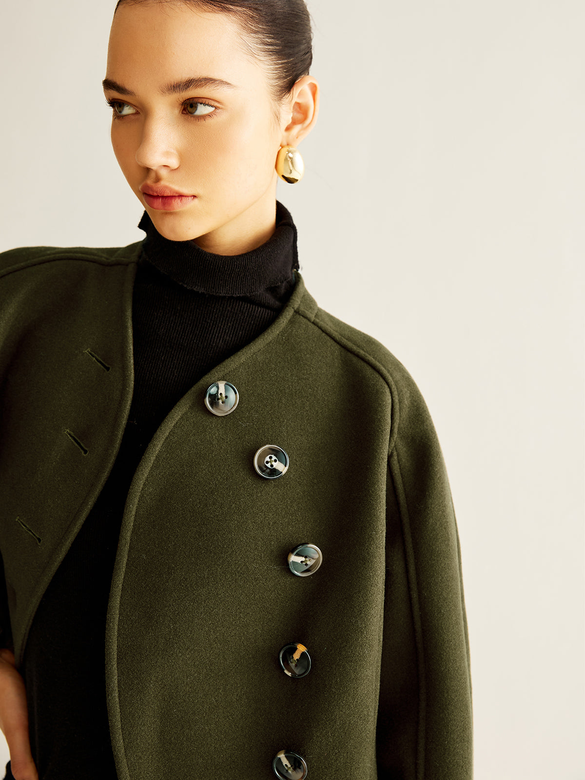 Asymmetrical Button Crop Tweed Coat-Mesadic