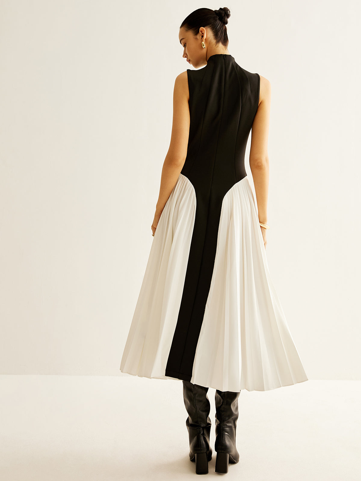 Sleeveless Color Block Pleated Dress-Mesadic