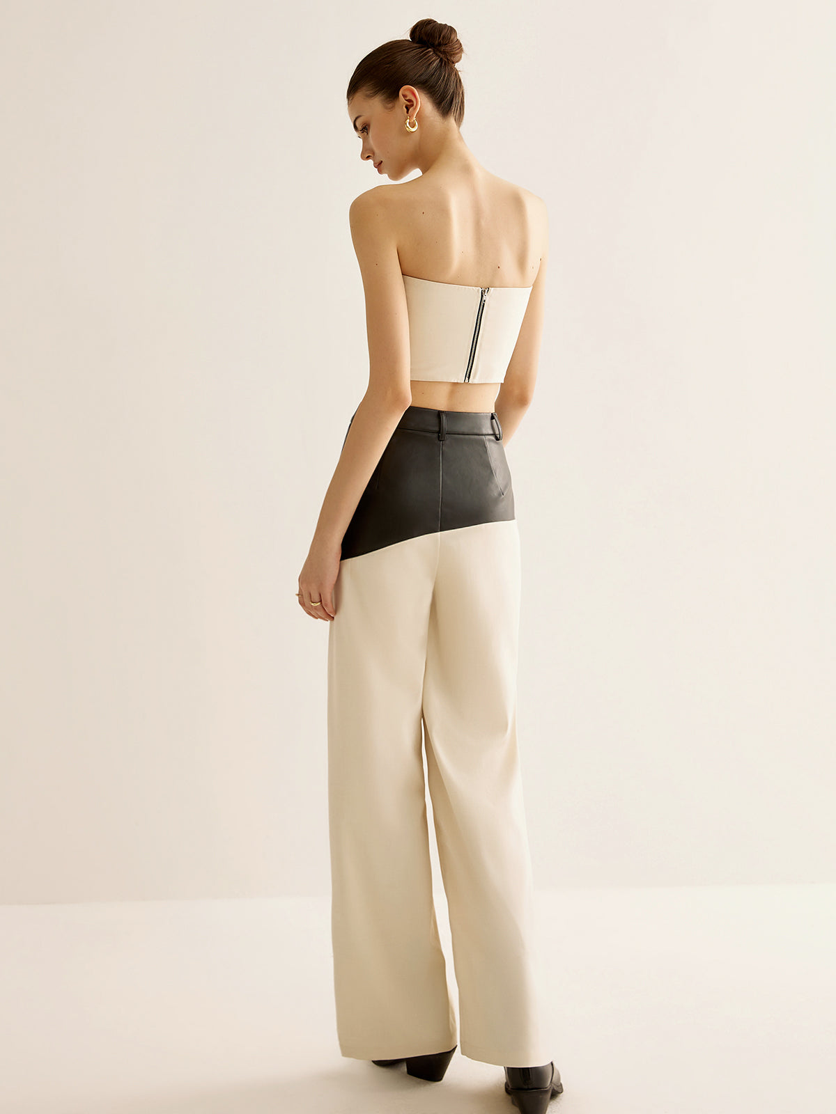 Color Block Faux Leather Pants-Mesadic