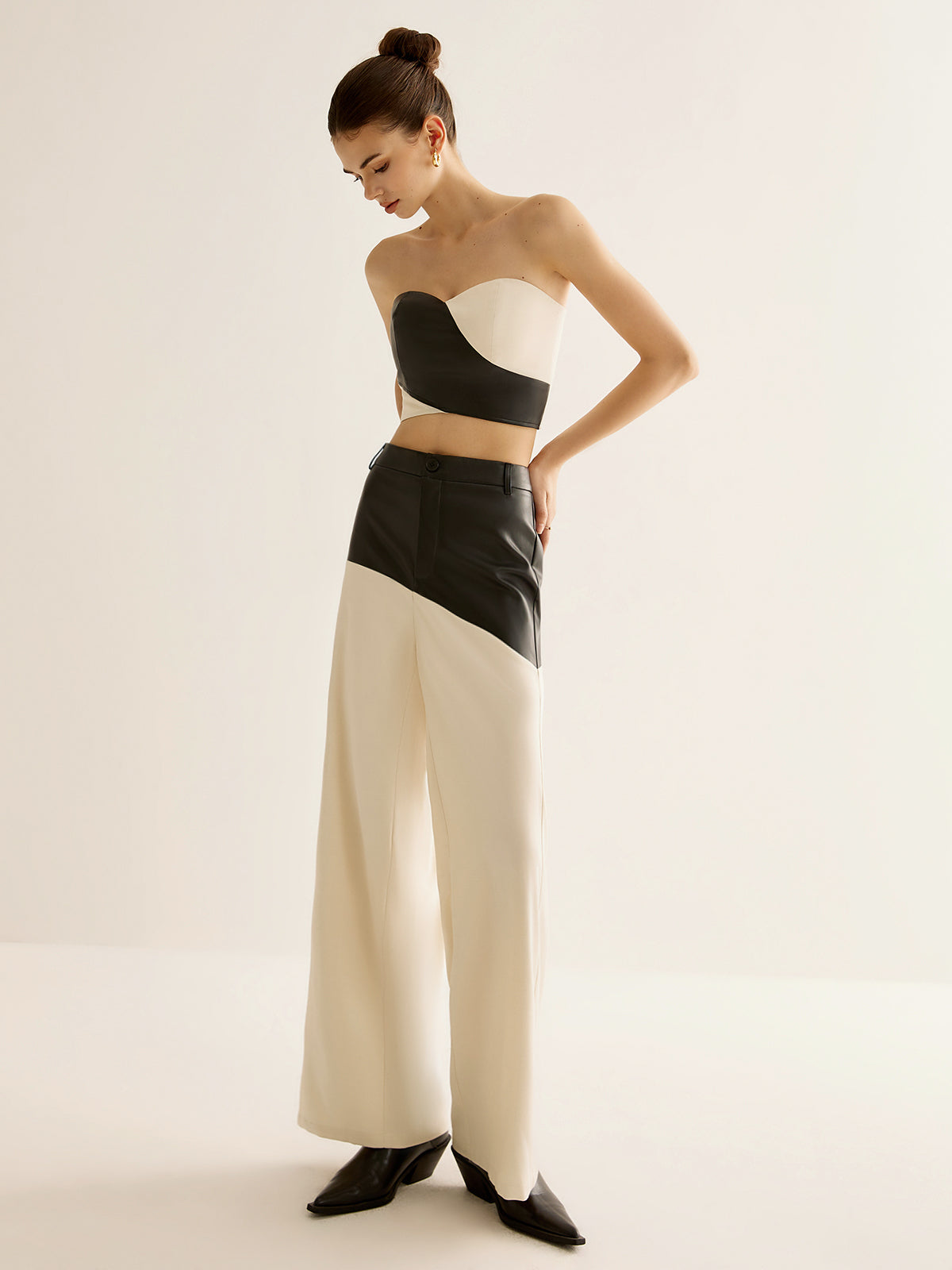 Color Block Faux Leather Pants-Mesadic