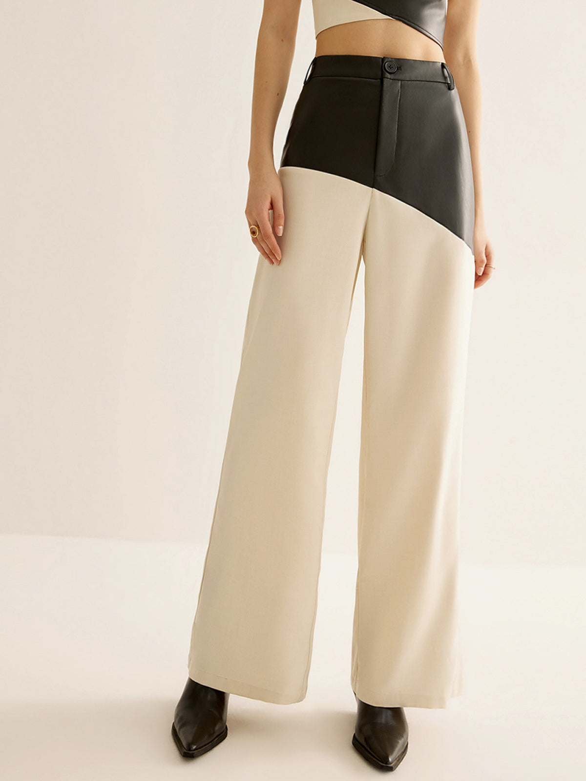 Color Block Faux Leather Pants-Mesadic