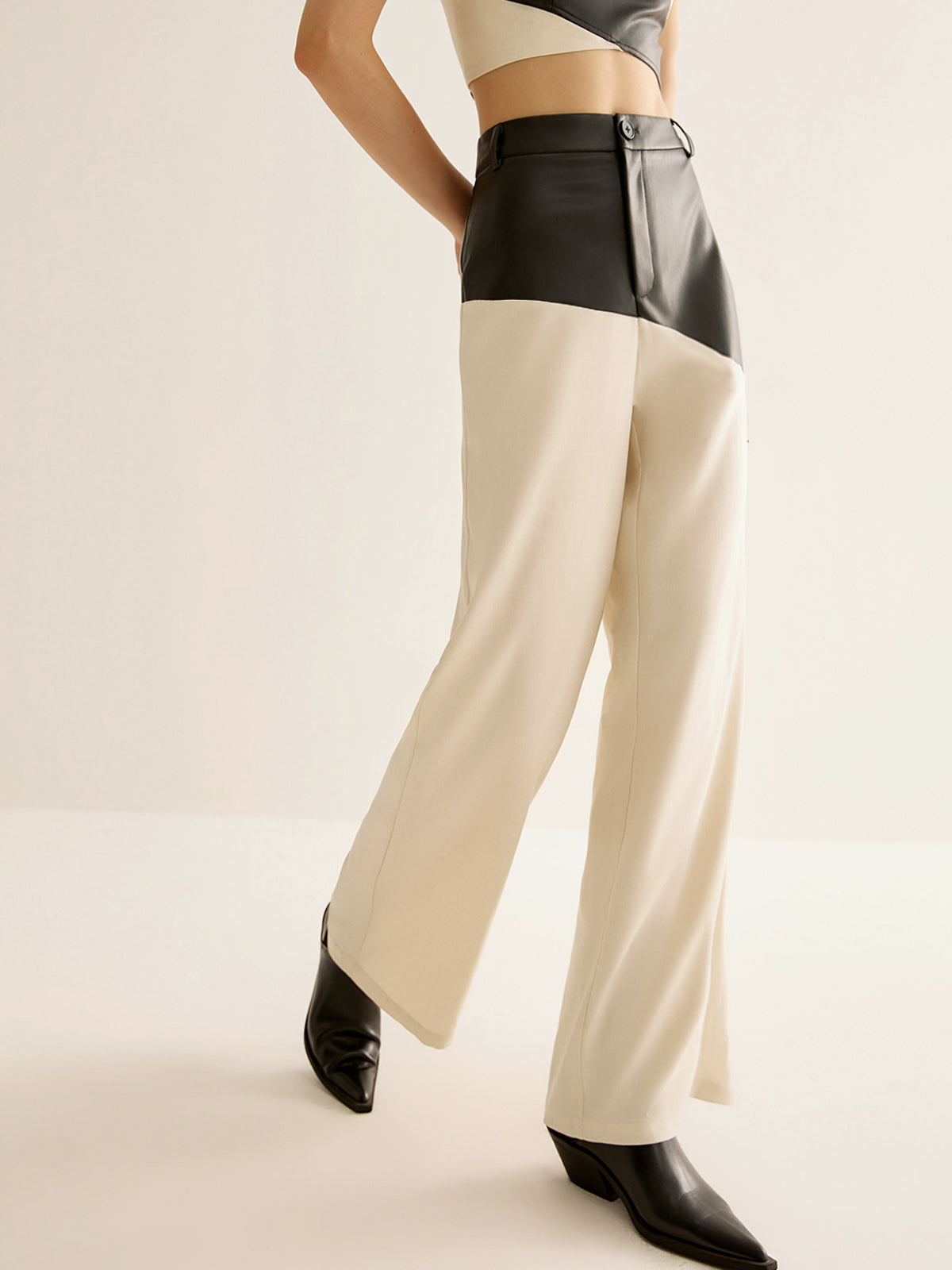 Color Block Faux Leather Pants-Mesadic