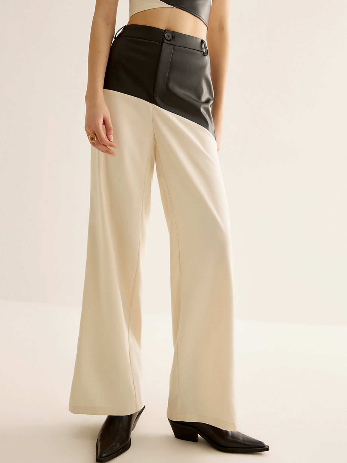 Color Block Faux Leather Pants-Mesadic