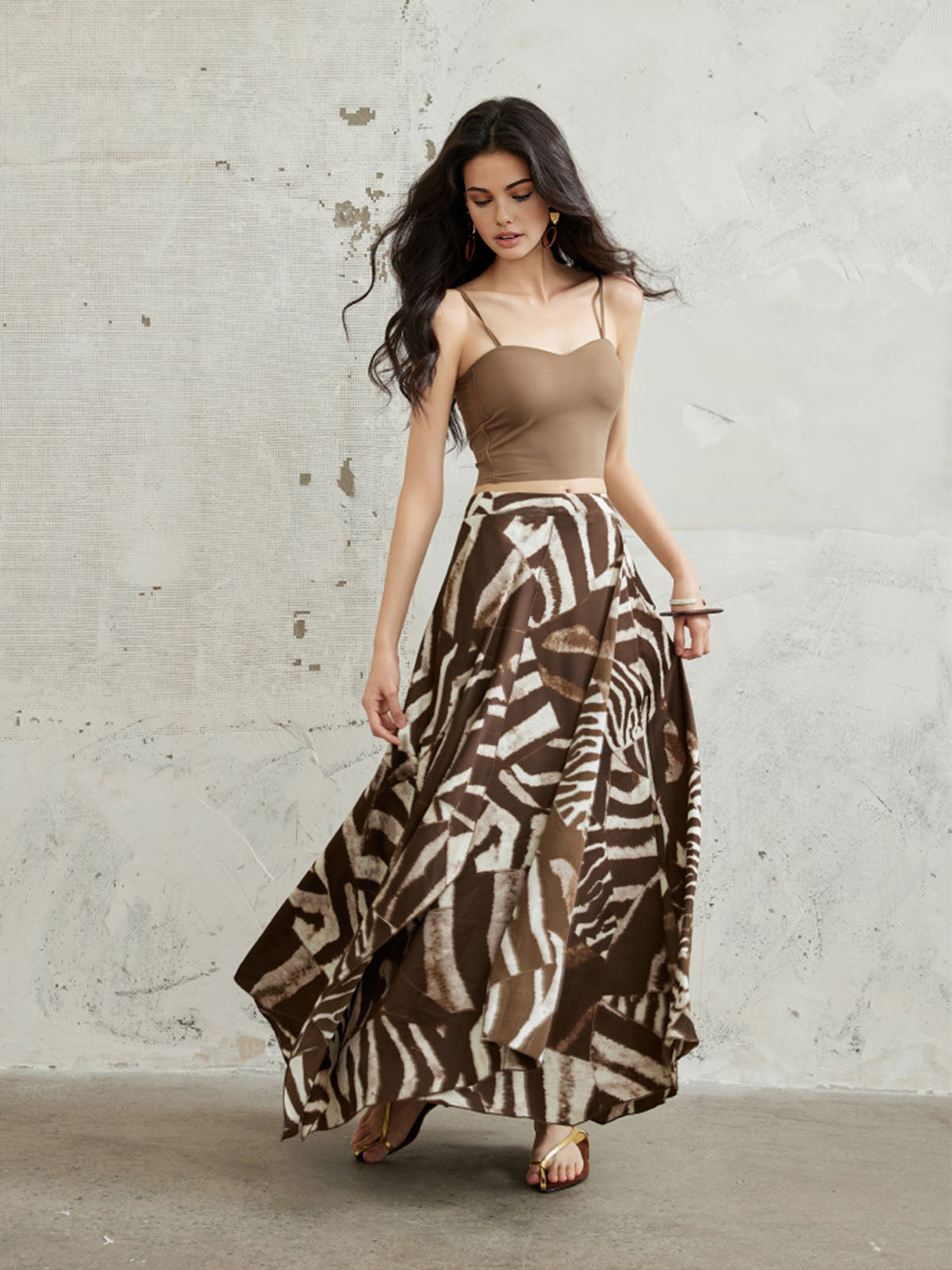 Zebra Printed Maxi Skirt-Mesadic
