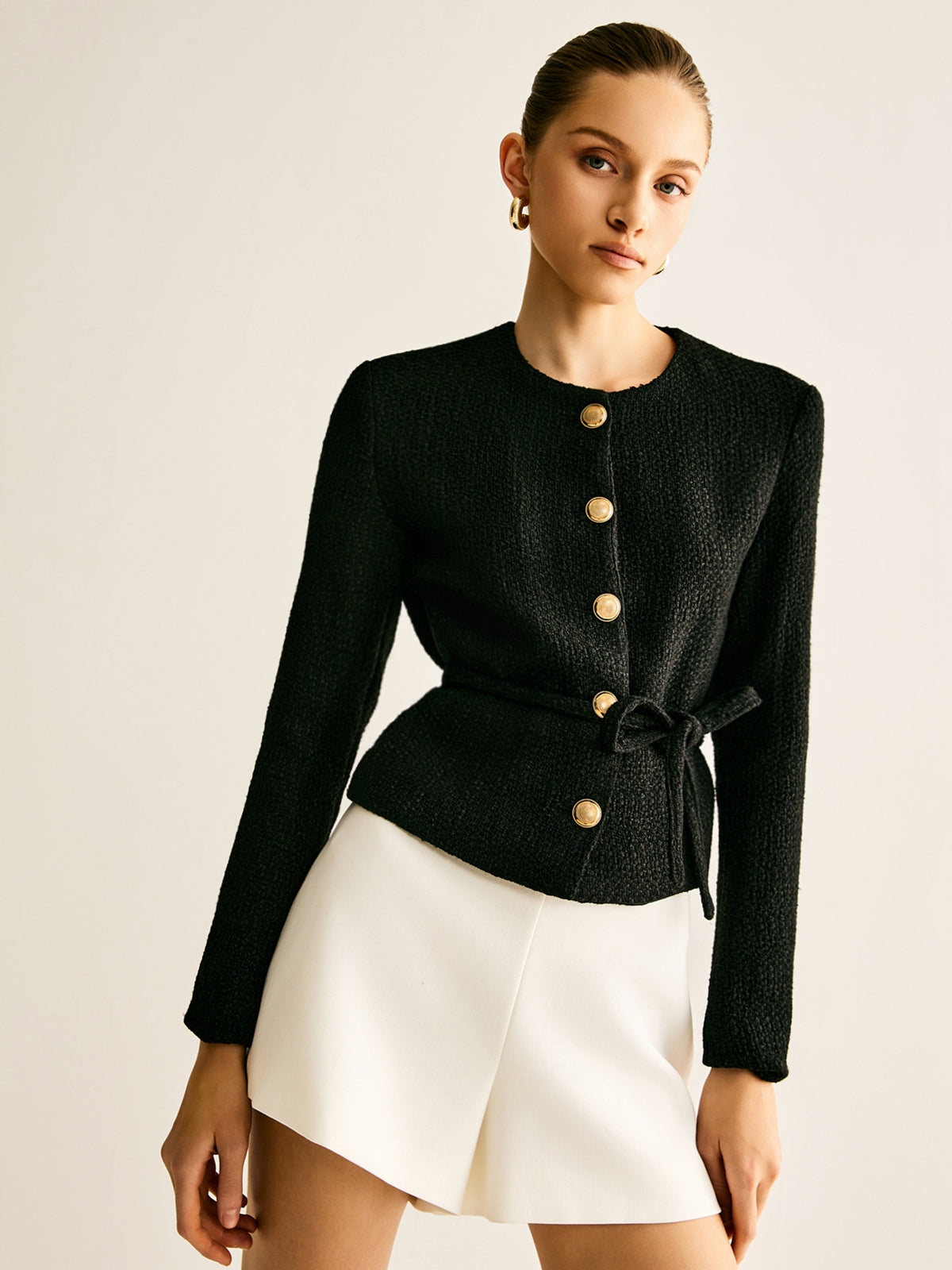 Rope-Belted Button Jacket-Mesadic