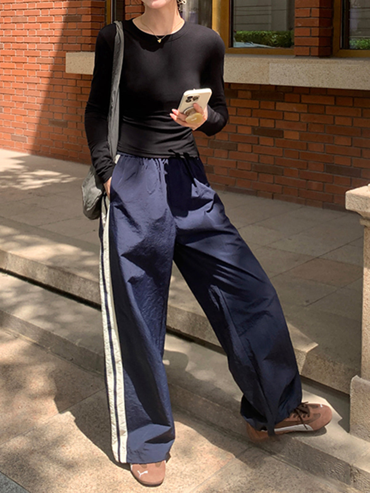 Contrast Side Trim Drawstring Pants-Mesadic