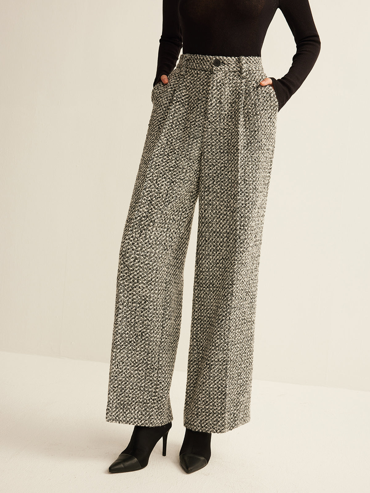 Wool-Blend Tweed Pants-Mesadic