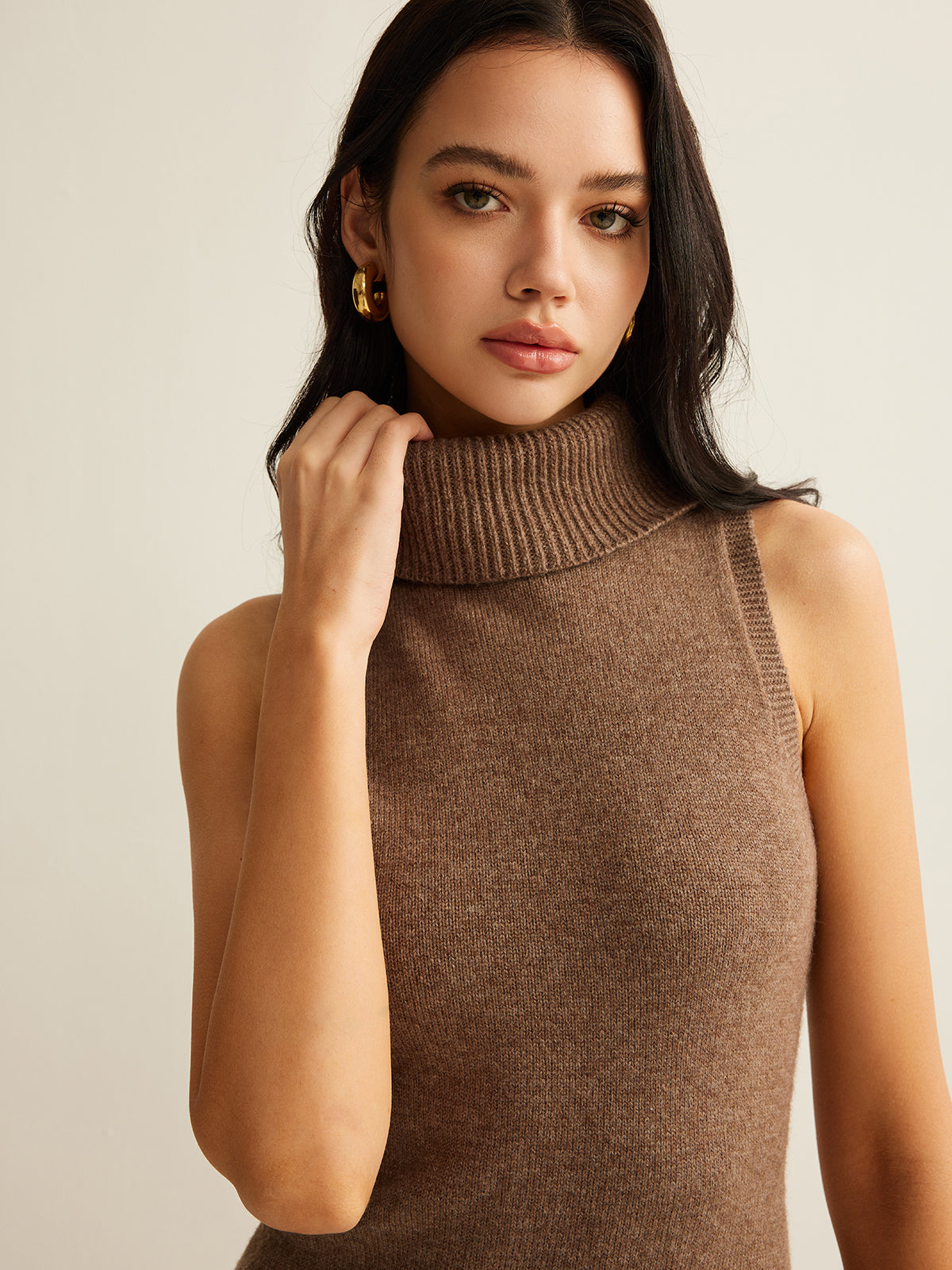 Wool-Blend Turtleneck Sweater Dress Without Belt-Mesadic