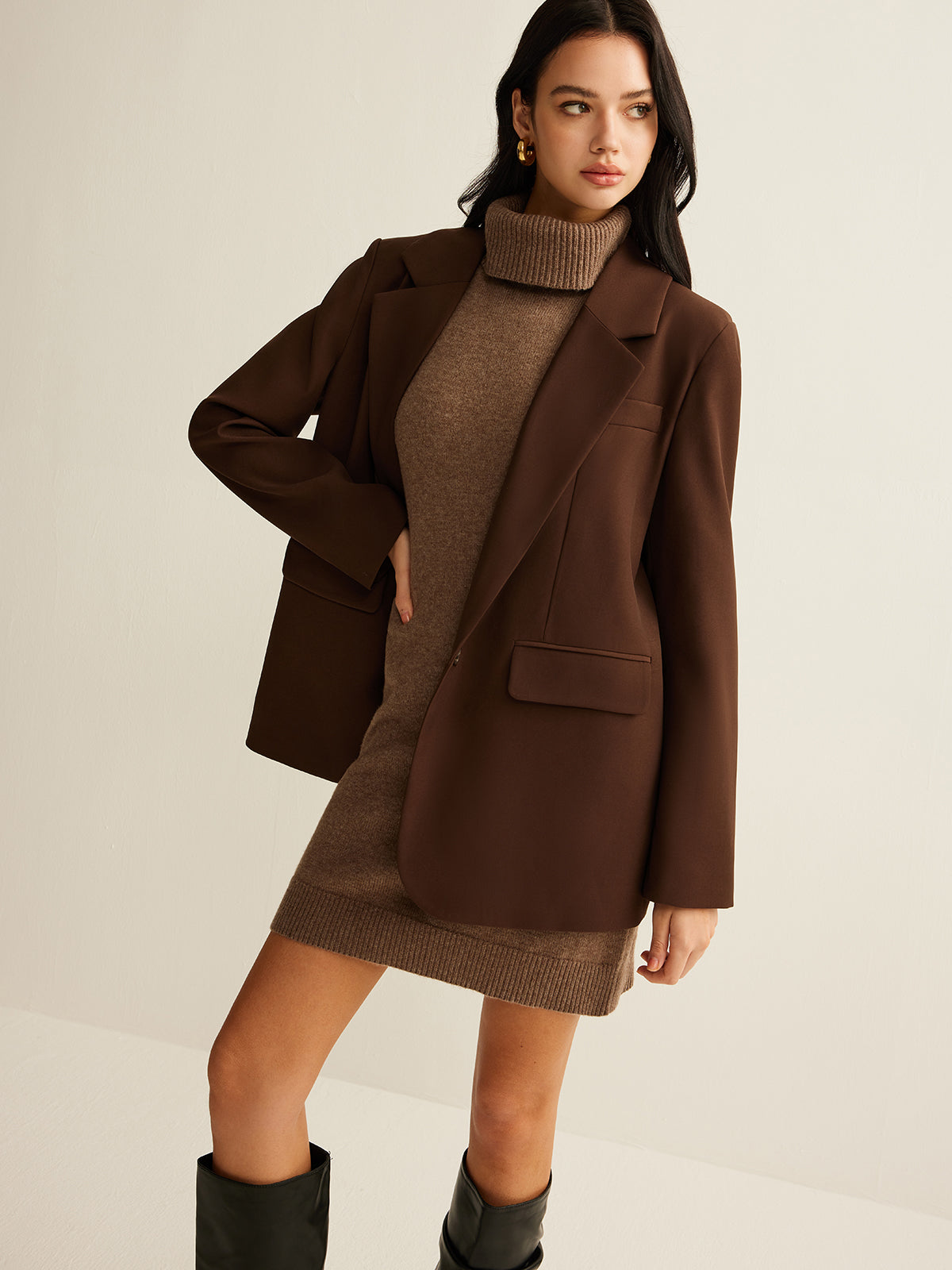 Wool-Blend Turtleneck Sweater Dress Without Belt-Mesadic
