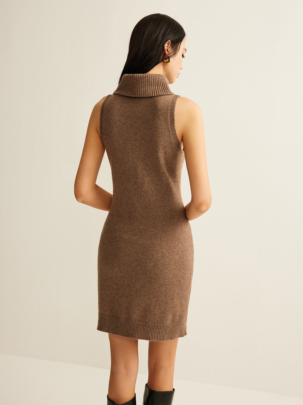 Wool-Blend Turtleneck Sweater Dress Without Belt-Mesadic