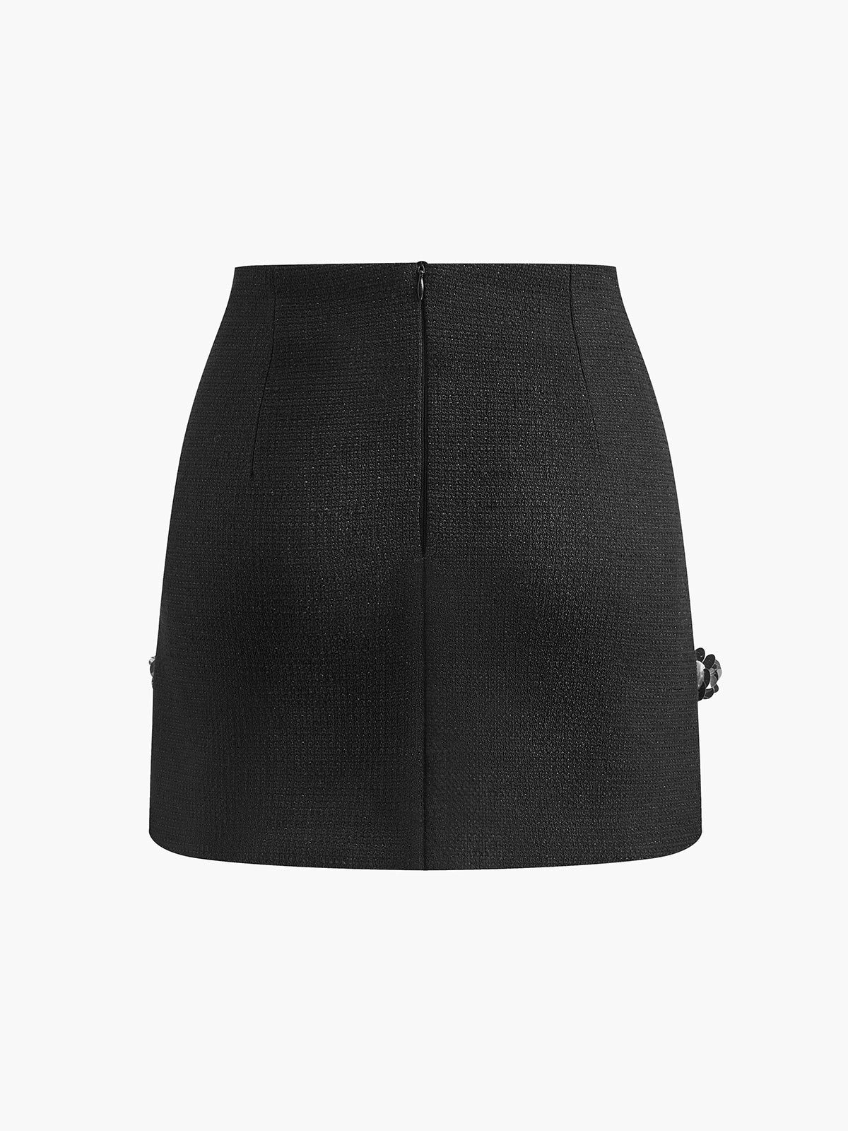 Tweed Floral-Beaded Zipper Skirt-Mesadic