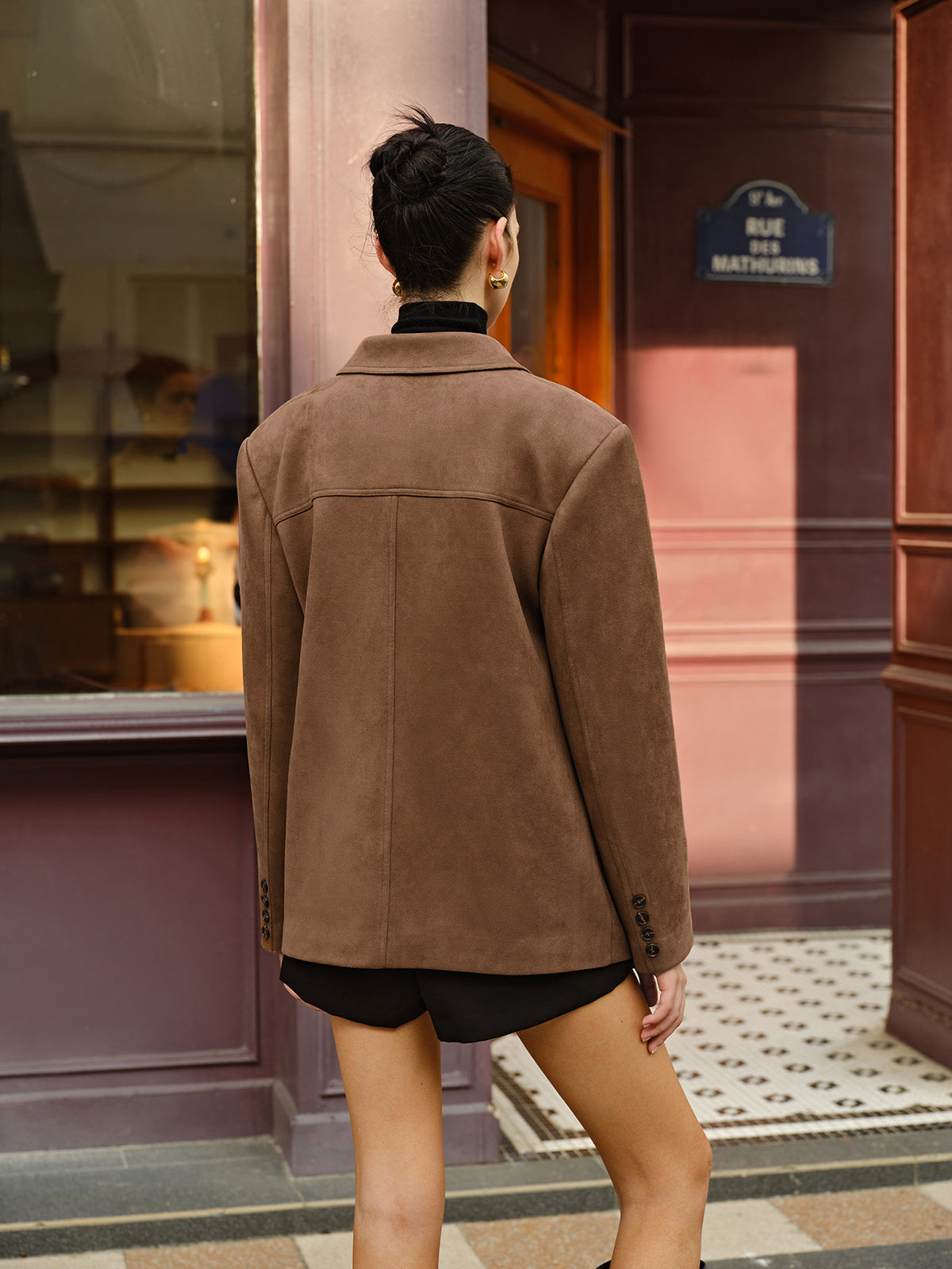 Suede Button Lapel Blazer-CALLISTARI