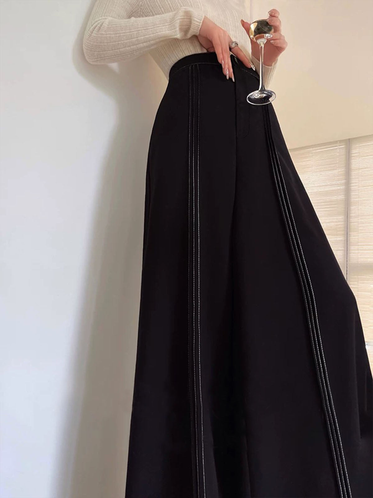 Contrast Bars Wide-Leg Flare Pants-Mesadic