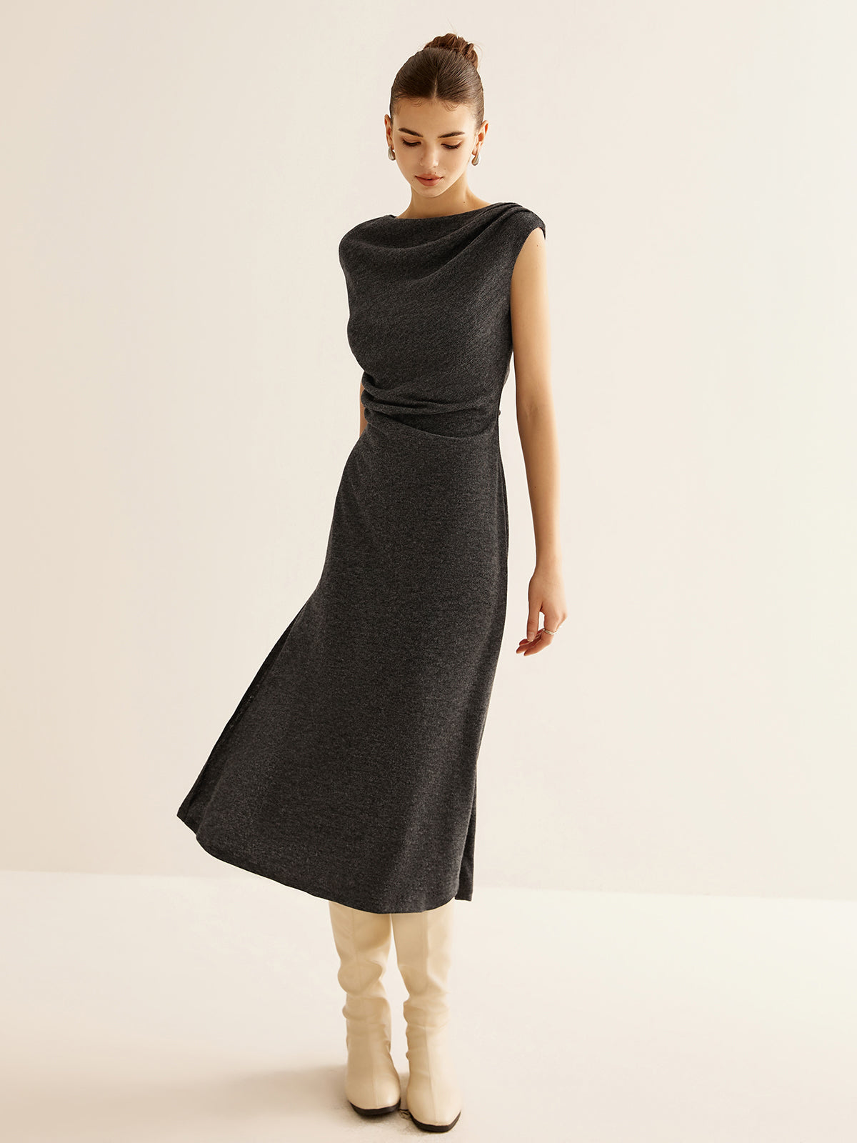 Ribbed Sleeveless Pleated Slim Dress-Mesadic