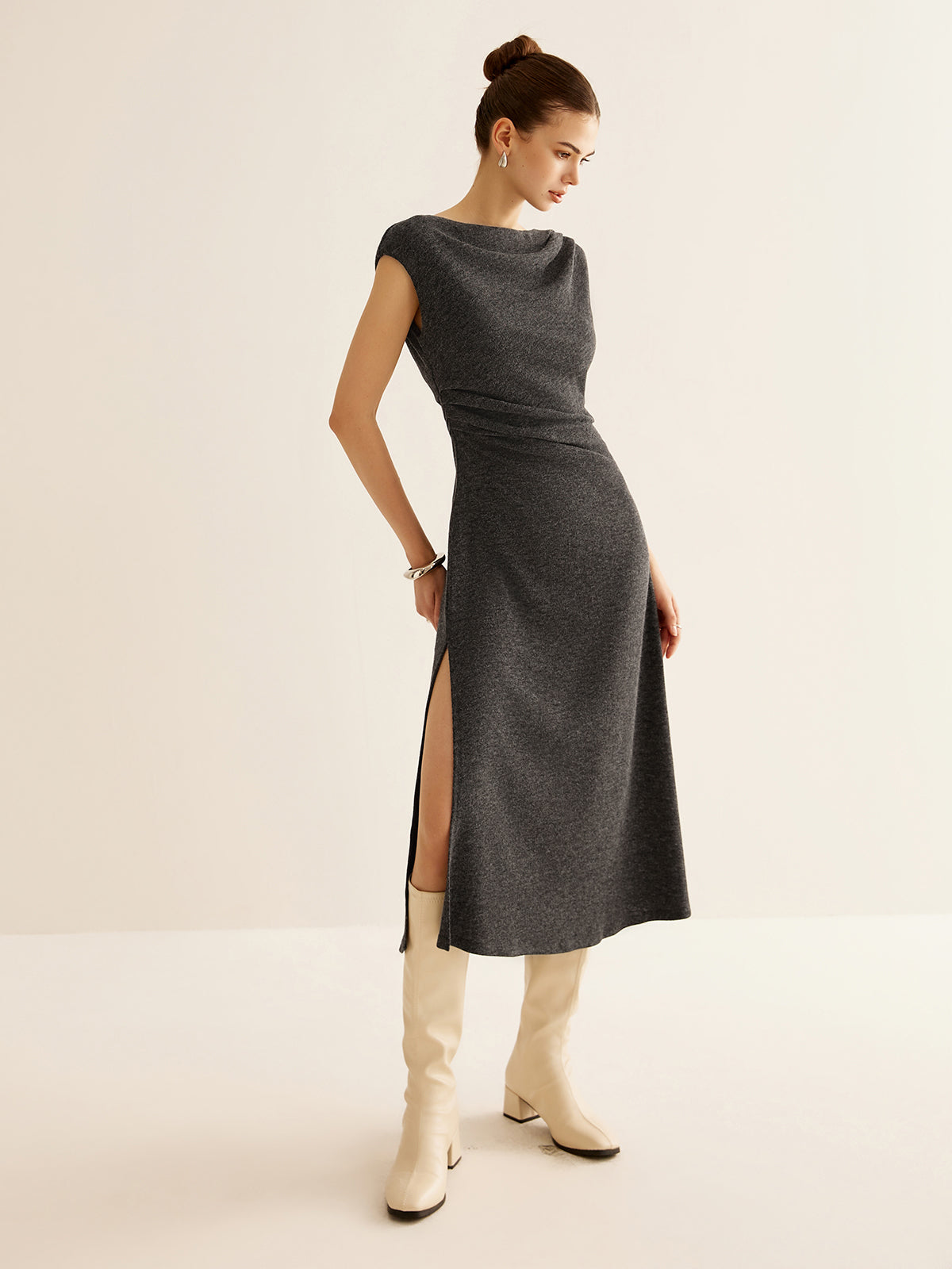 Ribbed Sleeveless Pleated Slim Dress-Mesadic