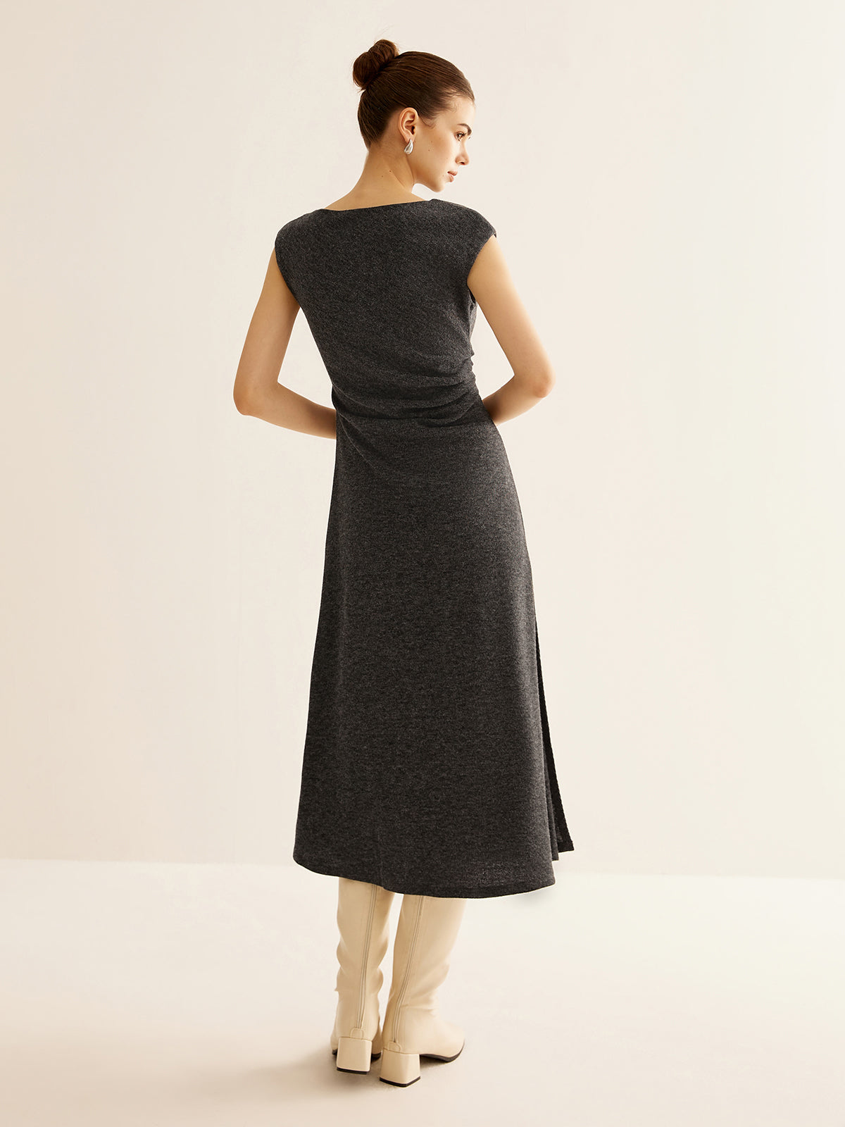 Ribbed Sleeveless Pleated Slim Dress-Mesadic