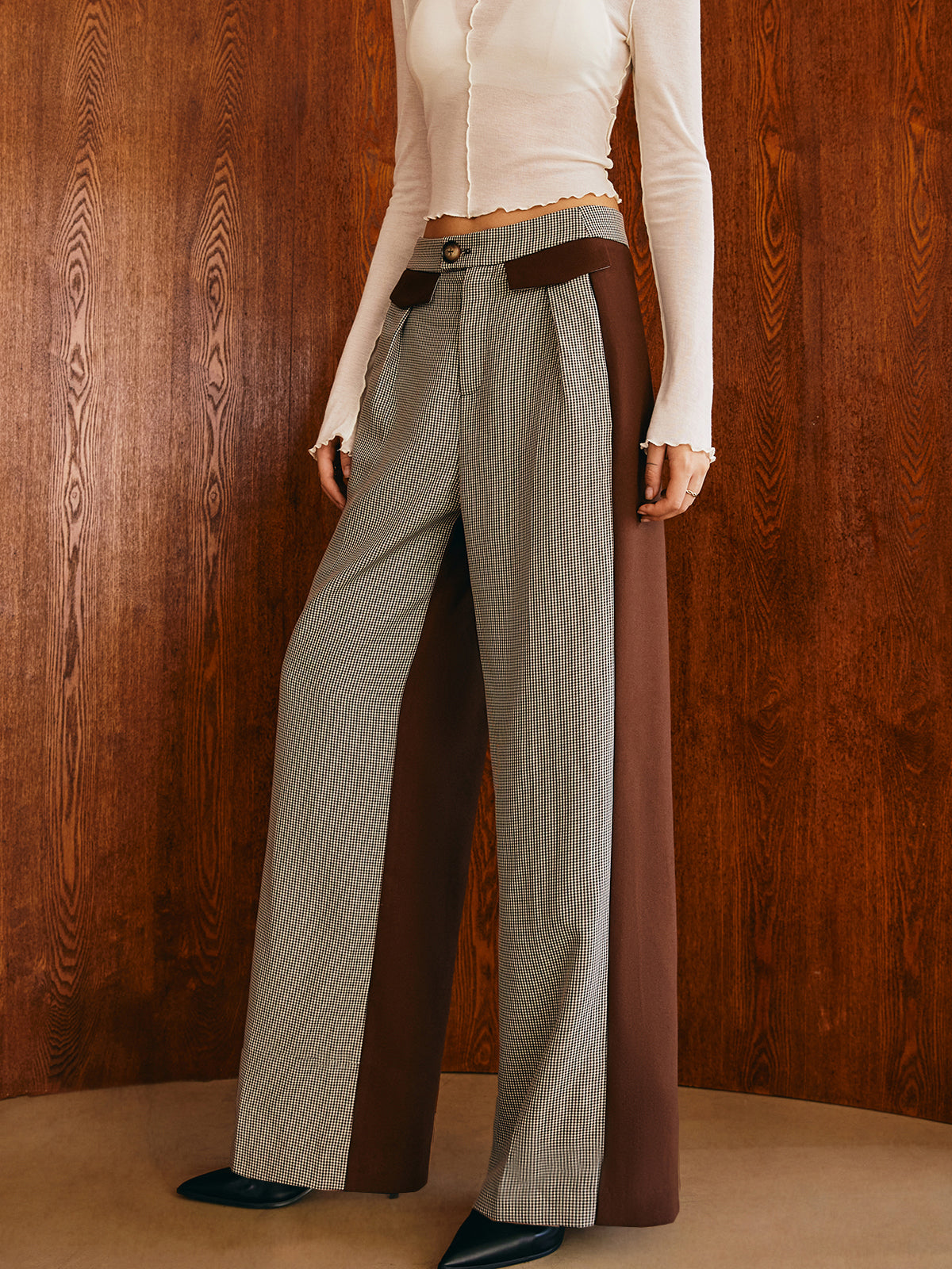 Color Block Plaid Straight Pants-Mesadic