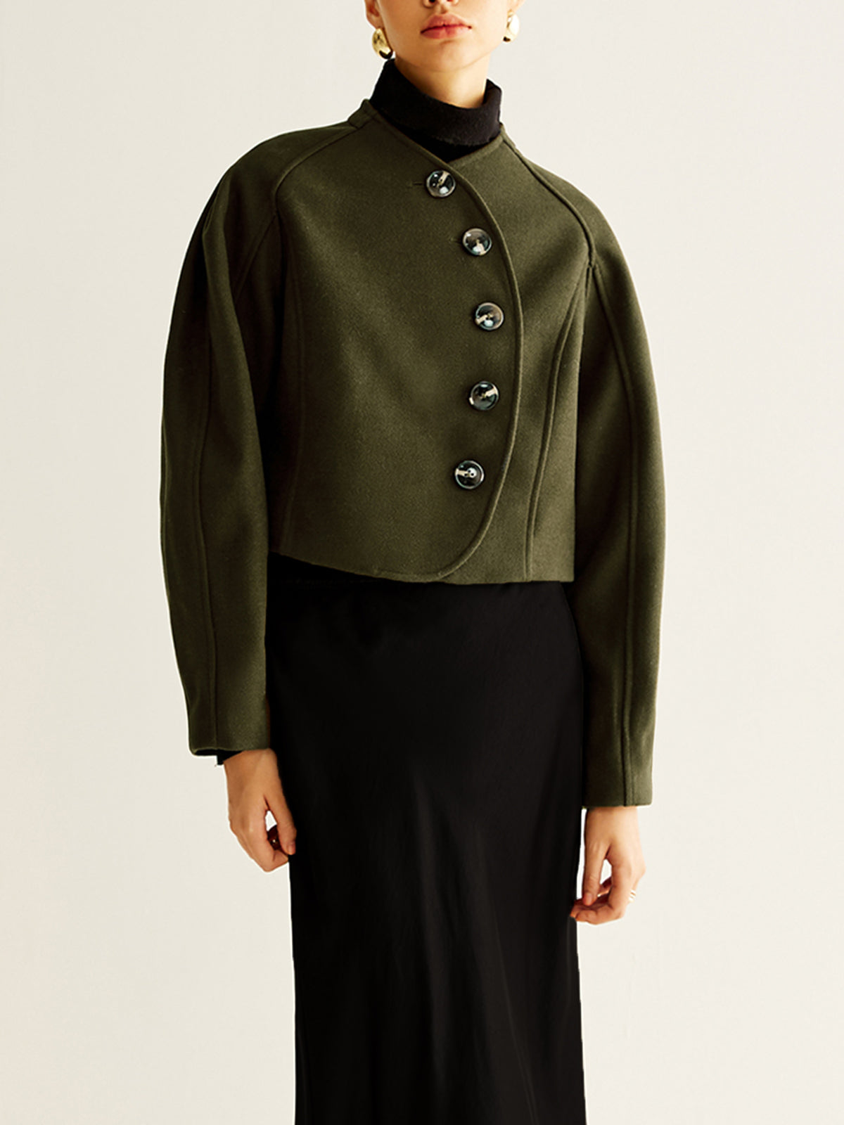 Asymmetrical Button Crop Tweed Coat-Mesadic