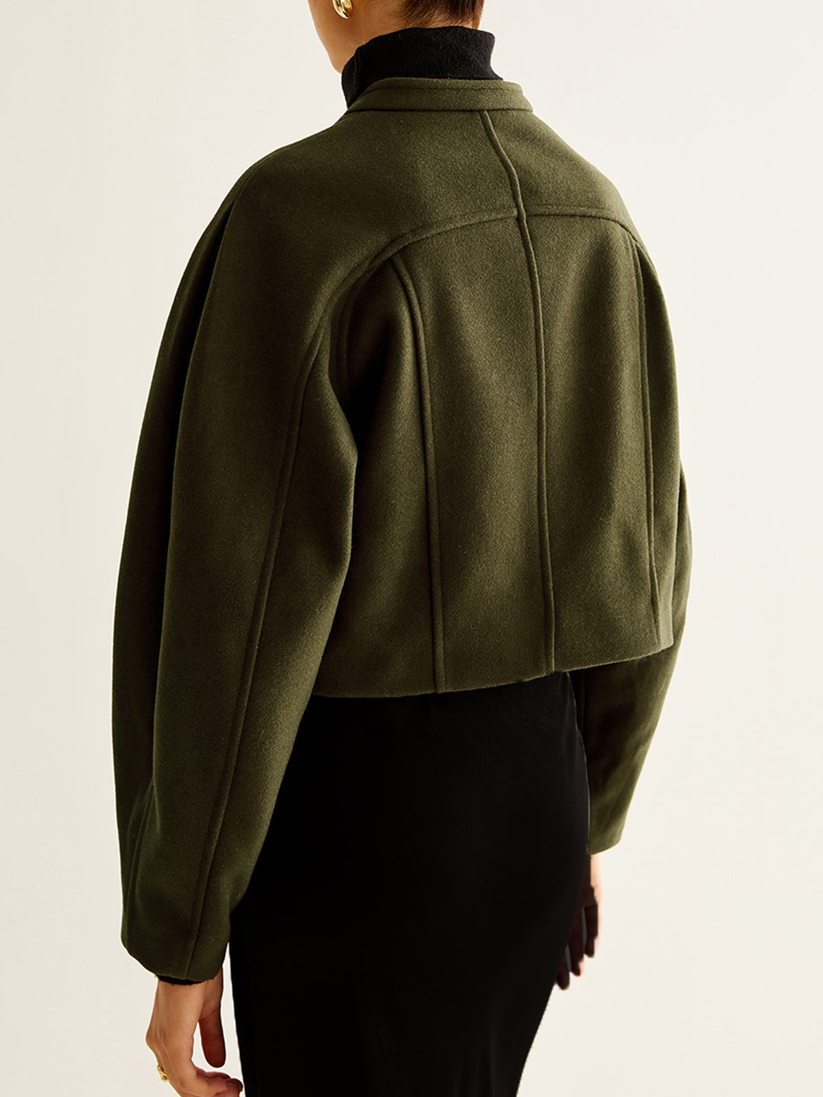 Asymmetrical Button Crop Tweed Coat-Mesadic