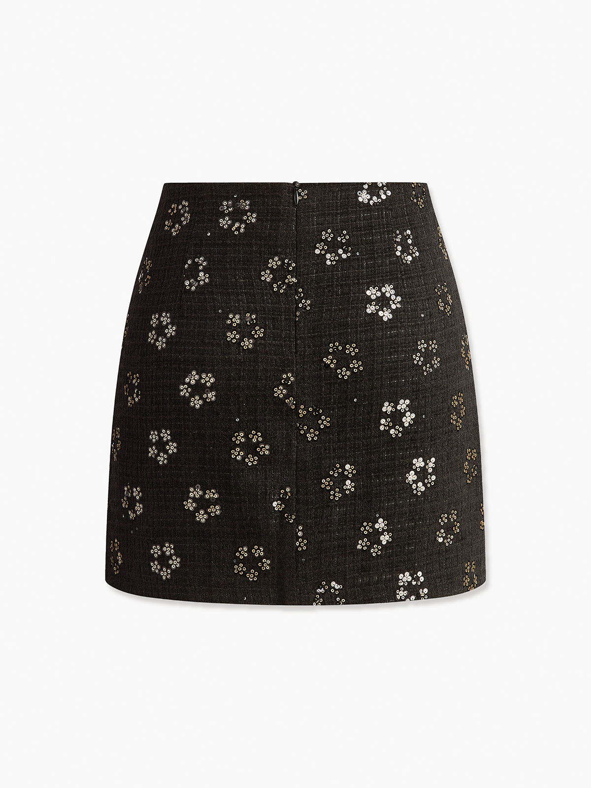 Sequins Floral Tweed Skirt-Mesadic