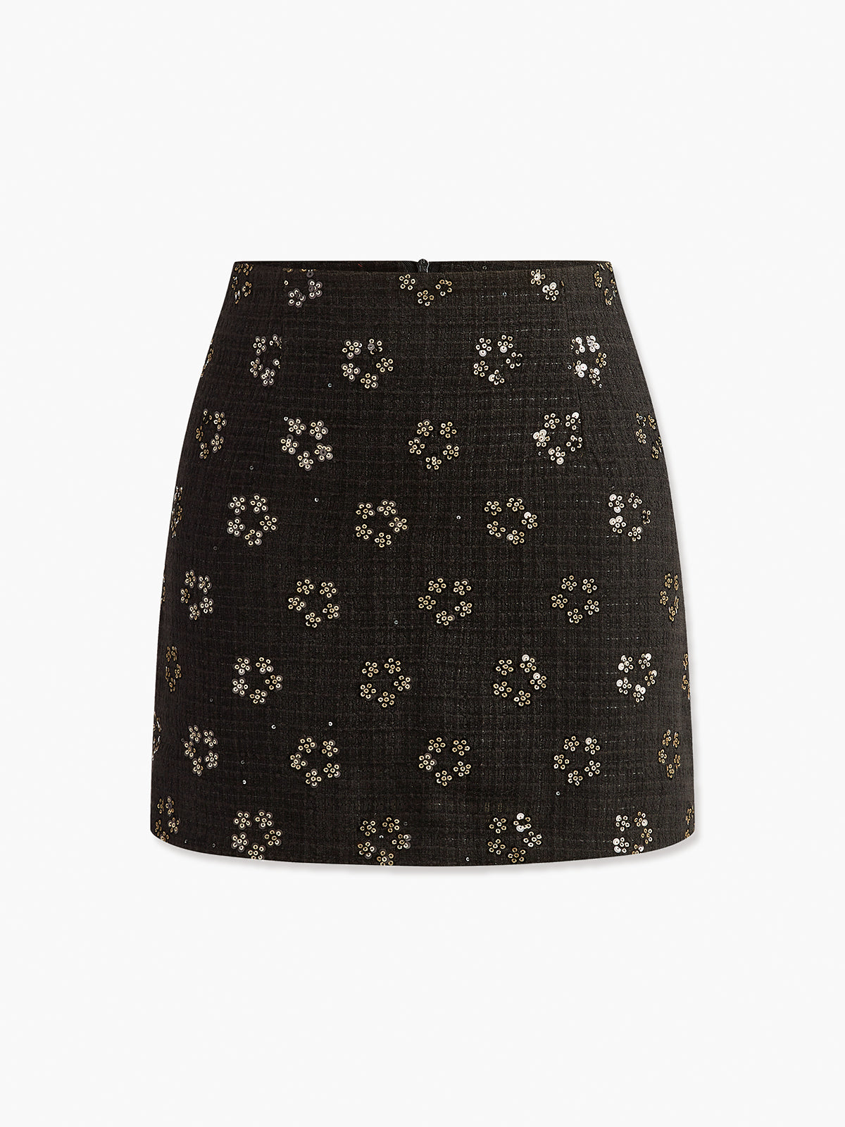 Sequins Floral Tweed Skirt-Mesadic