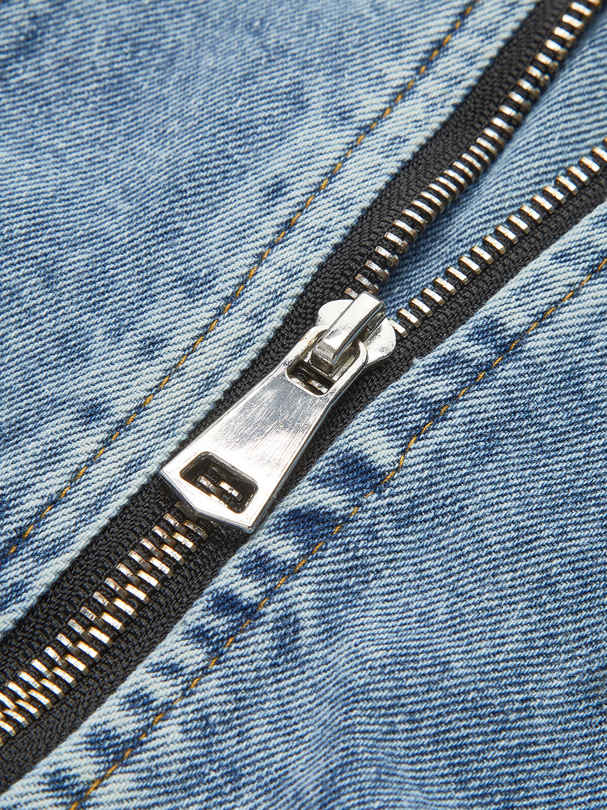 Puff-Sleeve Denim Panel Slim Jacket-Mesadic