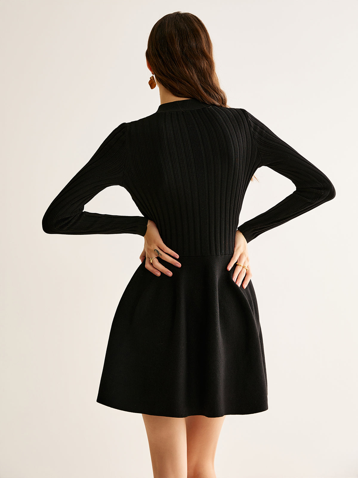 Breasted Flowy Sweater Short Dress-Mesadic