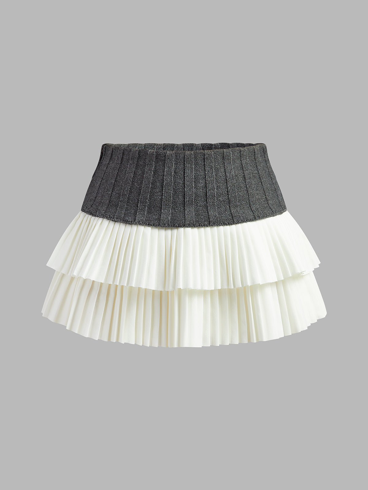 Two-Tone Pleated Mini Skirt-Mesadic