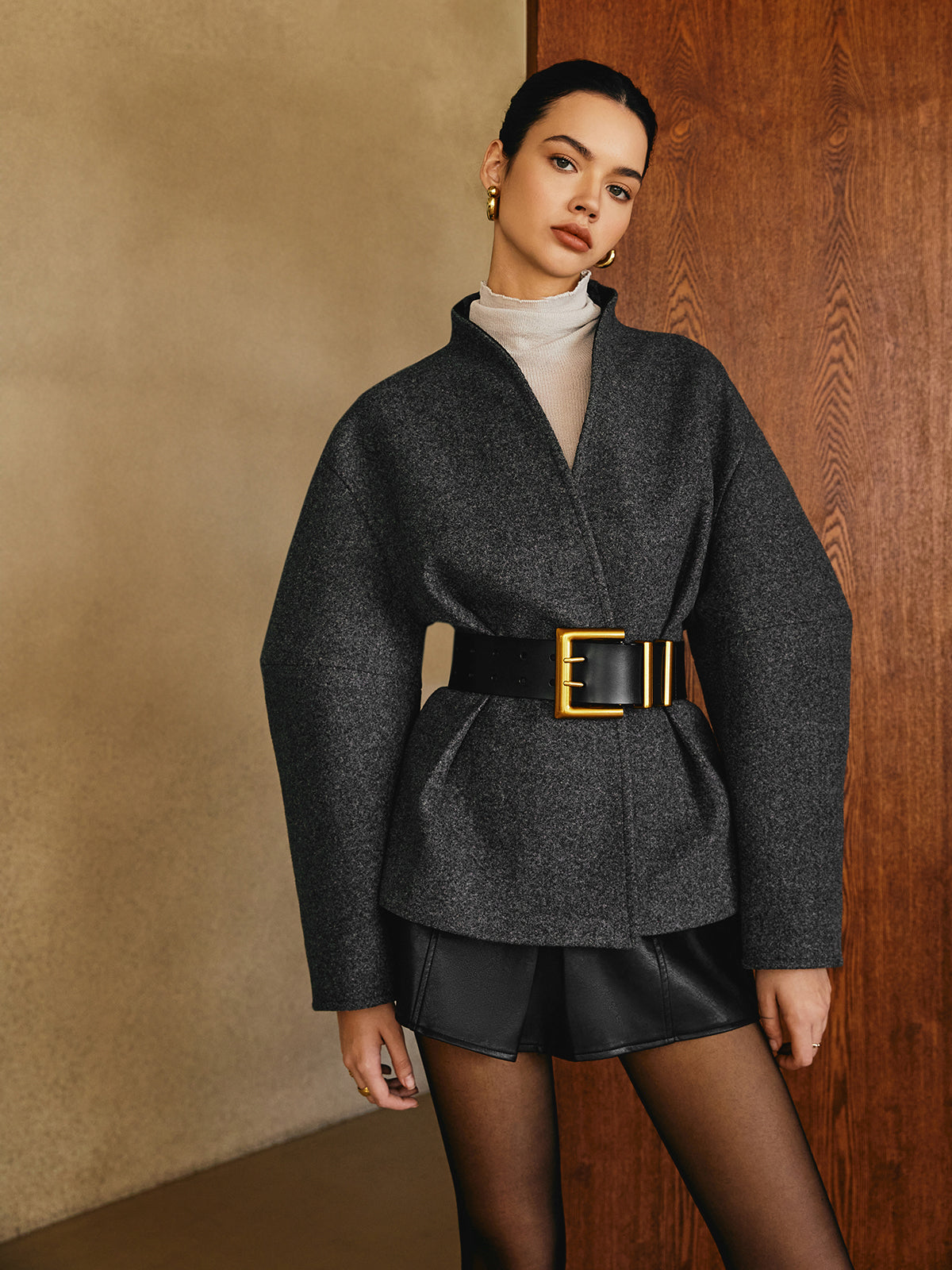 Side Pleated Coat Without Belt-Mesadic