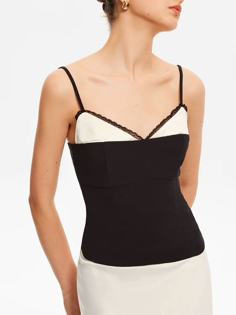 Contrast Binding Lace Trim Cami Top-Mesadic