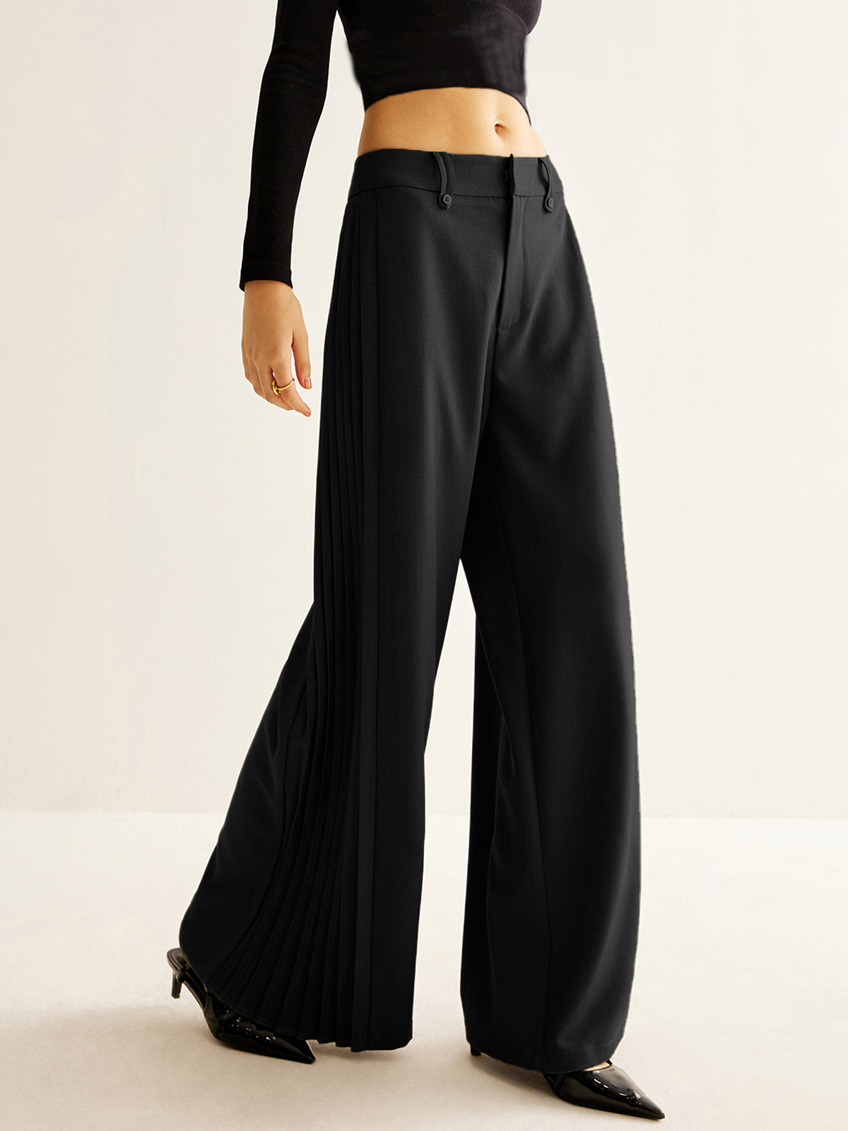 Side Pleated Wide-Leg Pants-Mesadic