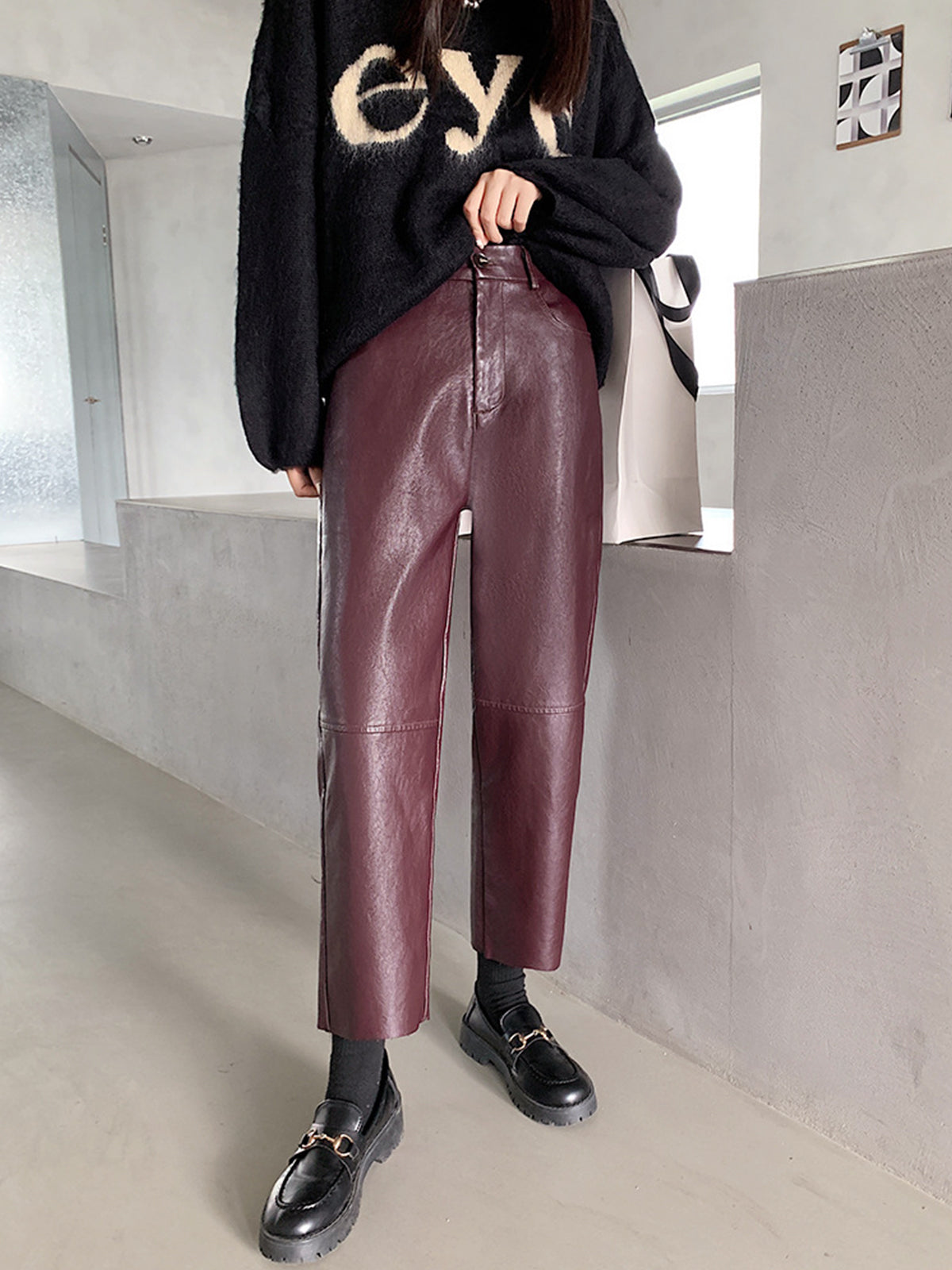 Faux Leather Cropped Pants-Mesadic