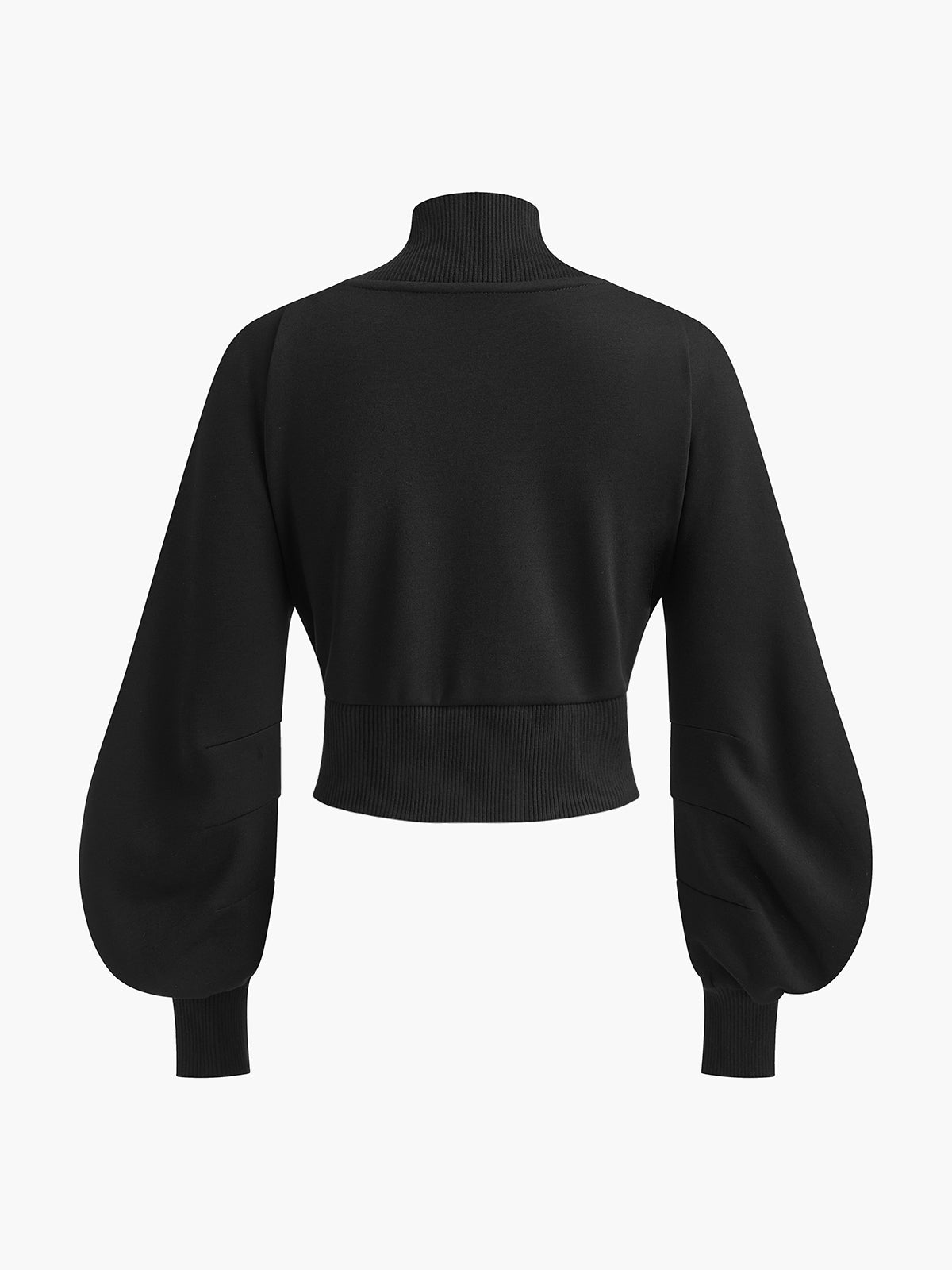 Puff-Sleeve Denim Panel Slim Jacket-Mesadic