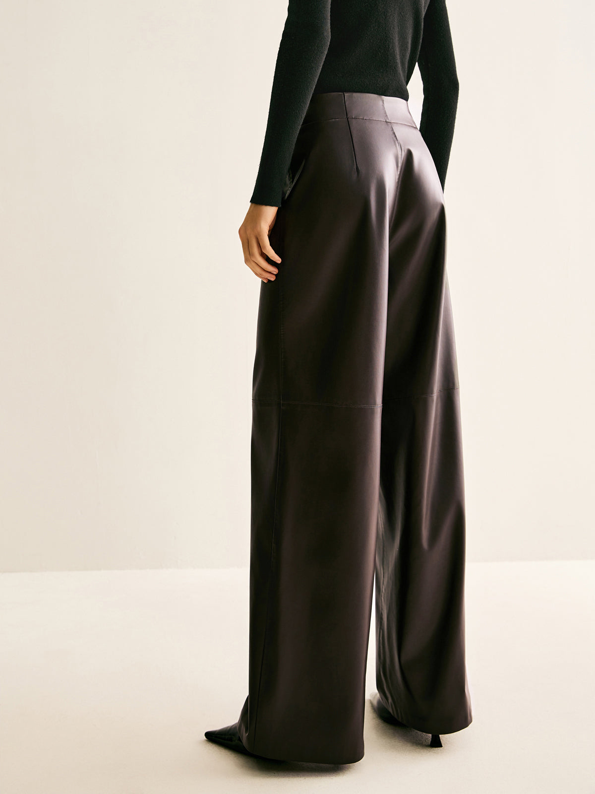 Faux Leather Mid Waist Pants-Mesadic